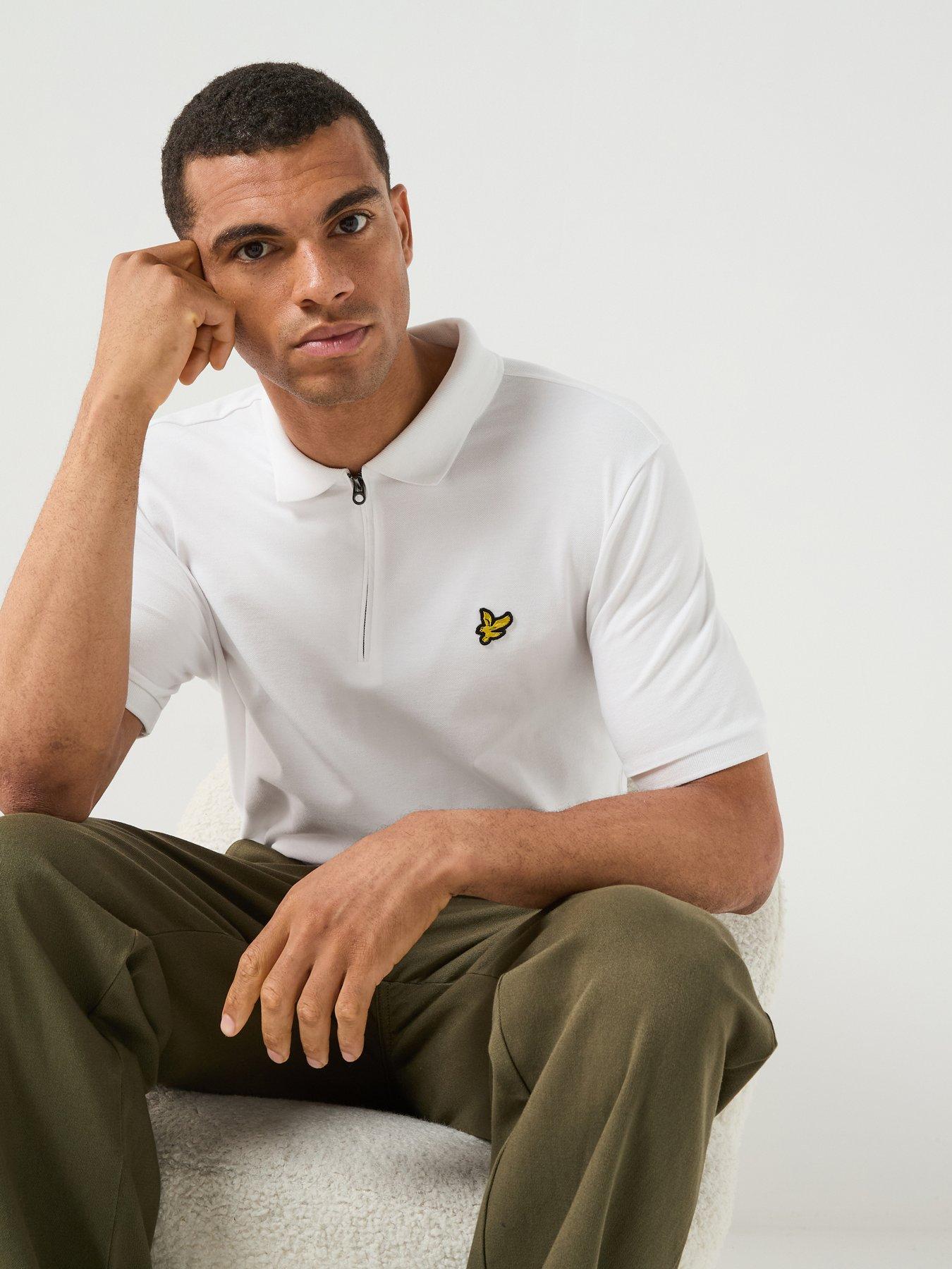 Image 1 of 6 of Lyle & Scott Lyle &amp; Scott Quarter Zip Polo Shirt - White