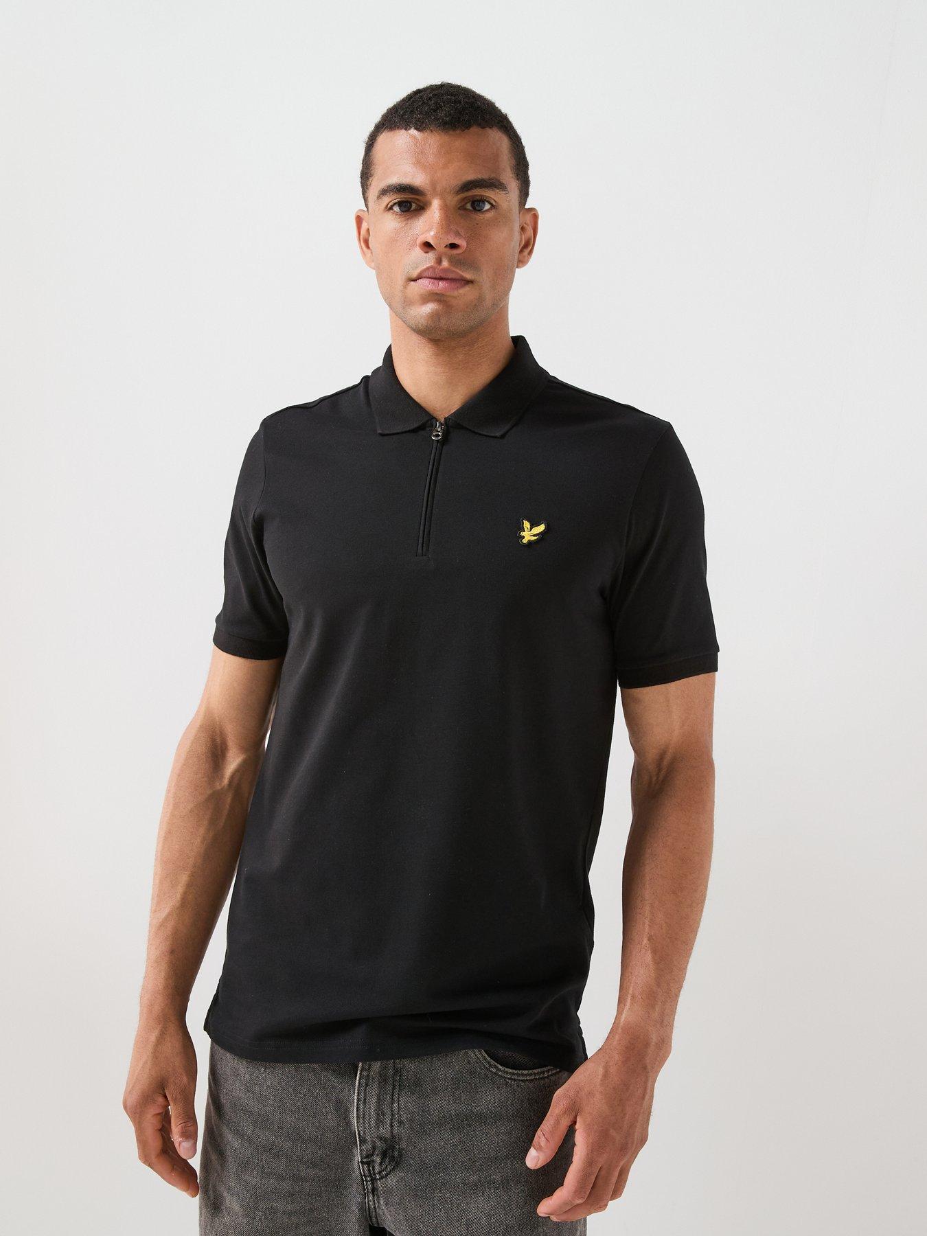 Image 1 of 6 of Lyle & Scott Mens Quarter Zip Cotton-Stretch Polo Shirt - Black