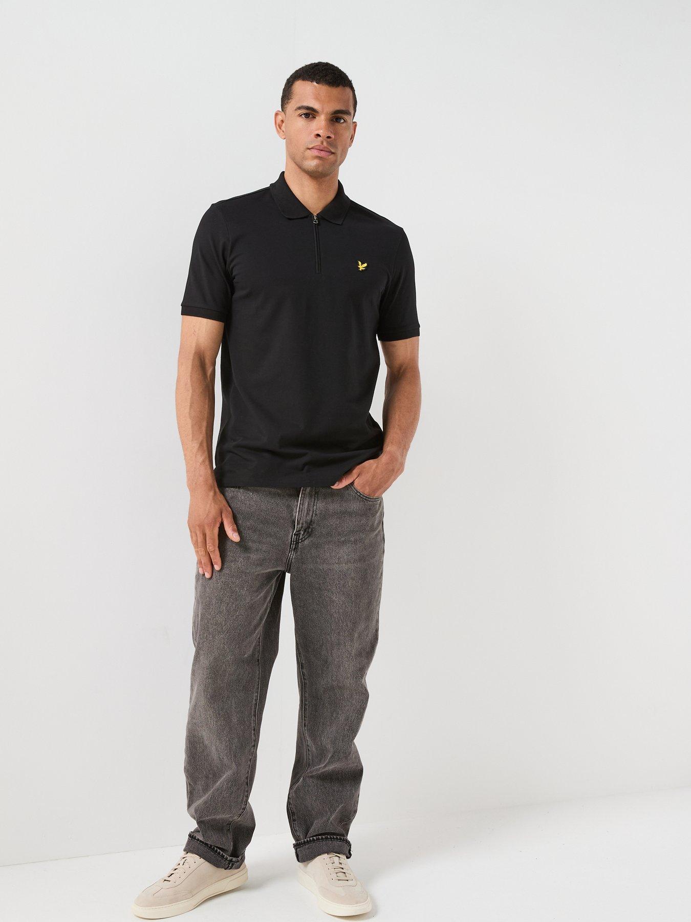 Image 3 of 6 of Lyle & Scott Mens Quarter Zip Cotton-Stretch Polo Shirt - Black