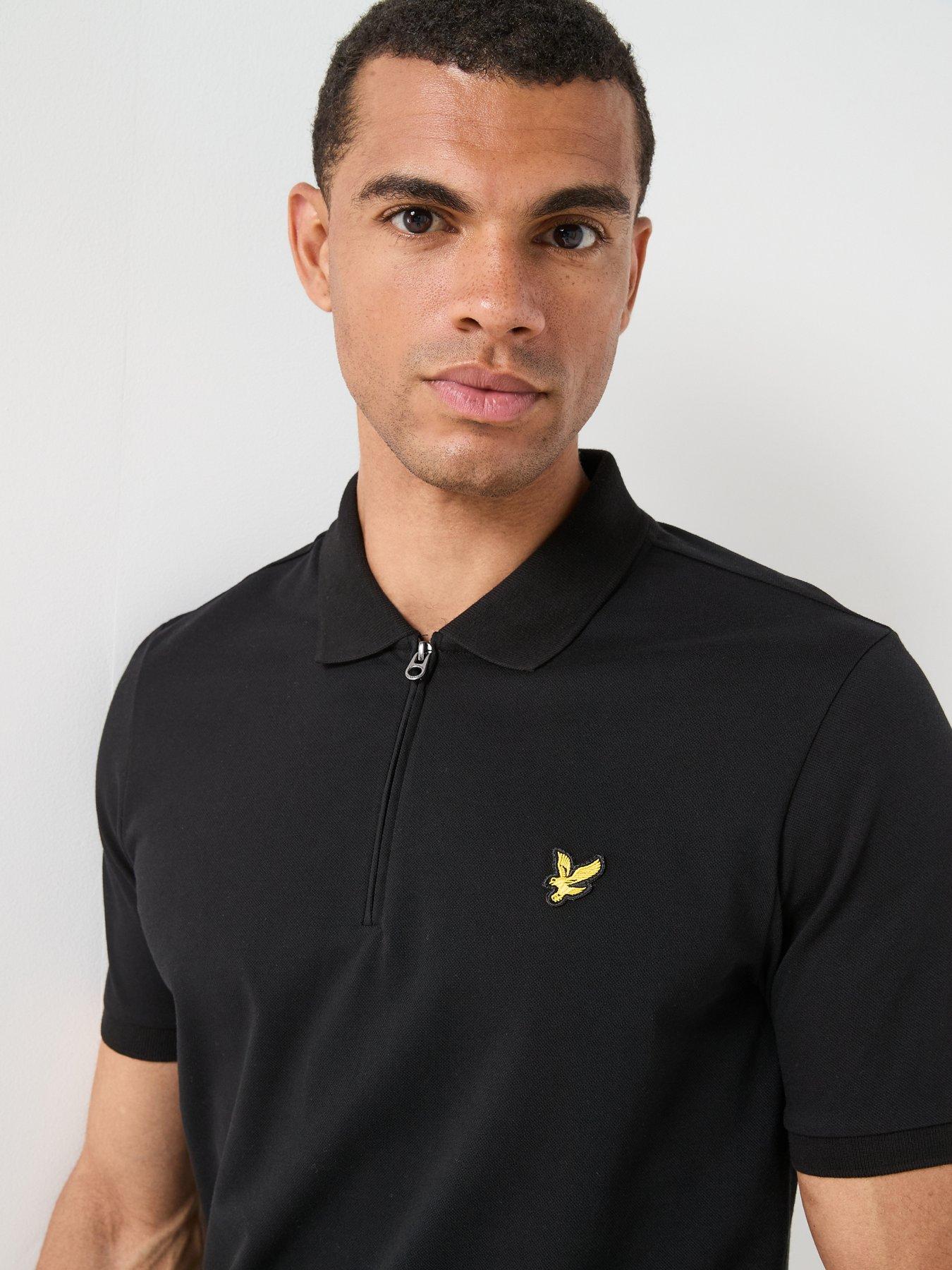 Image 4 of 6 of Lyle & Scott Mens Quarter Zip Cotton-Stretch Polo Shirt - Black