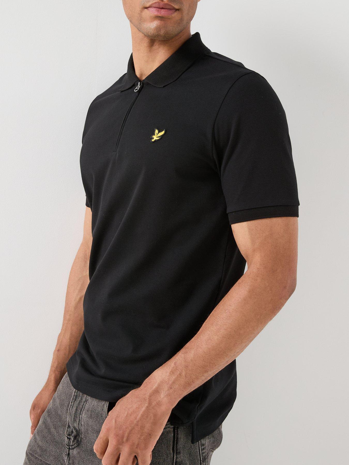 Image 5 of 6 of Lyle & Scott Mens Quarter Zip Cotton-Stretch Polo Shirt - Black