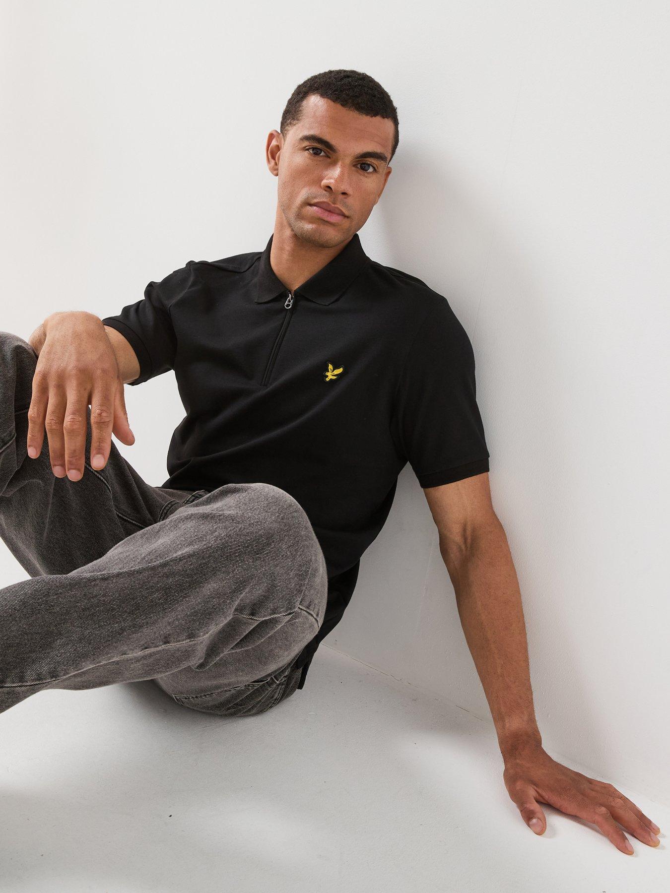 Image 6 of 6 of Lyle & Scott Mens Quarter Zip Cotton-Stretch Polo Shirt - Black
