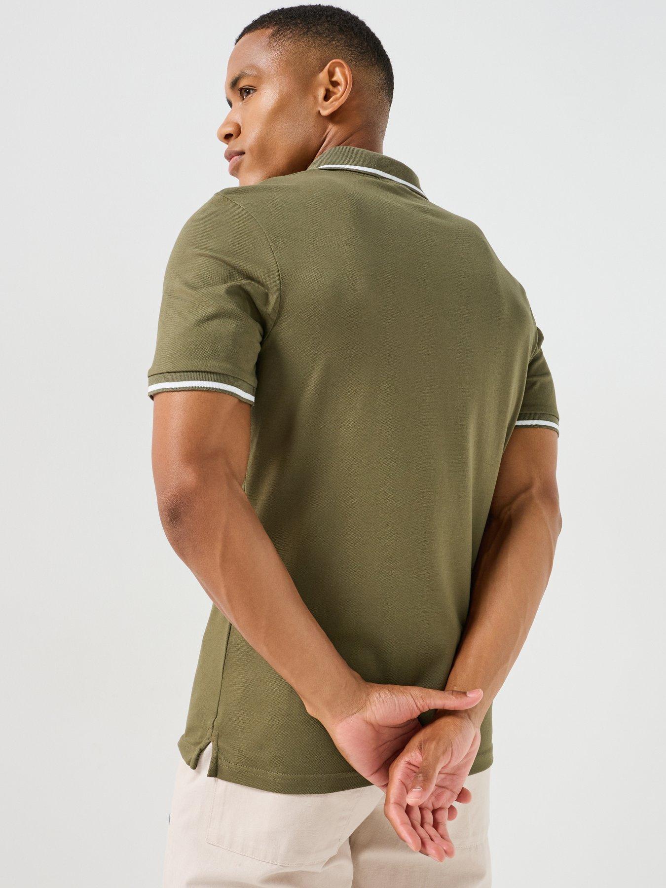 Image 2 of 6 of Lyle & Scott Men's Tipped Polo Shirt with Eagle Logo Detail - Khaki Green