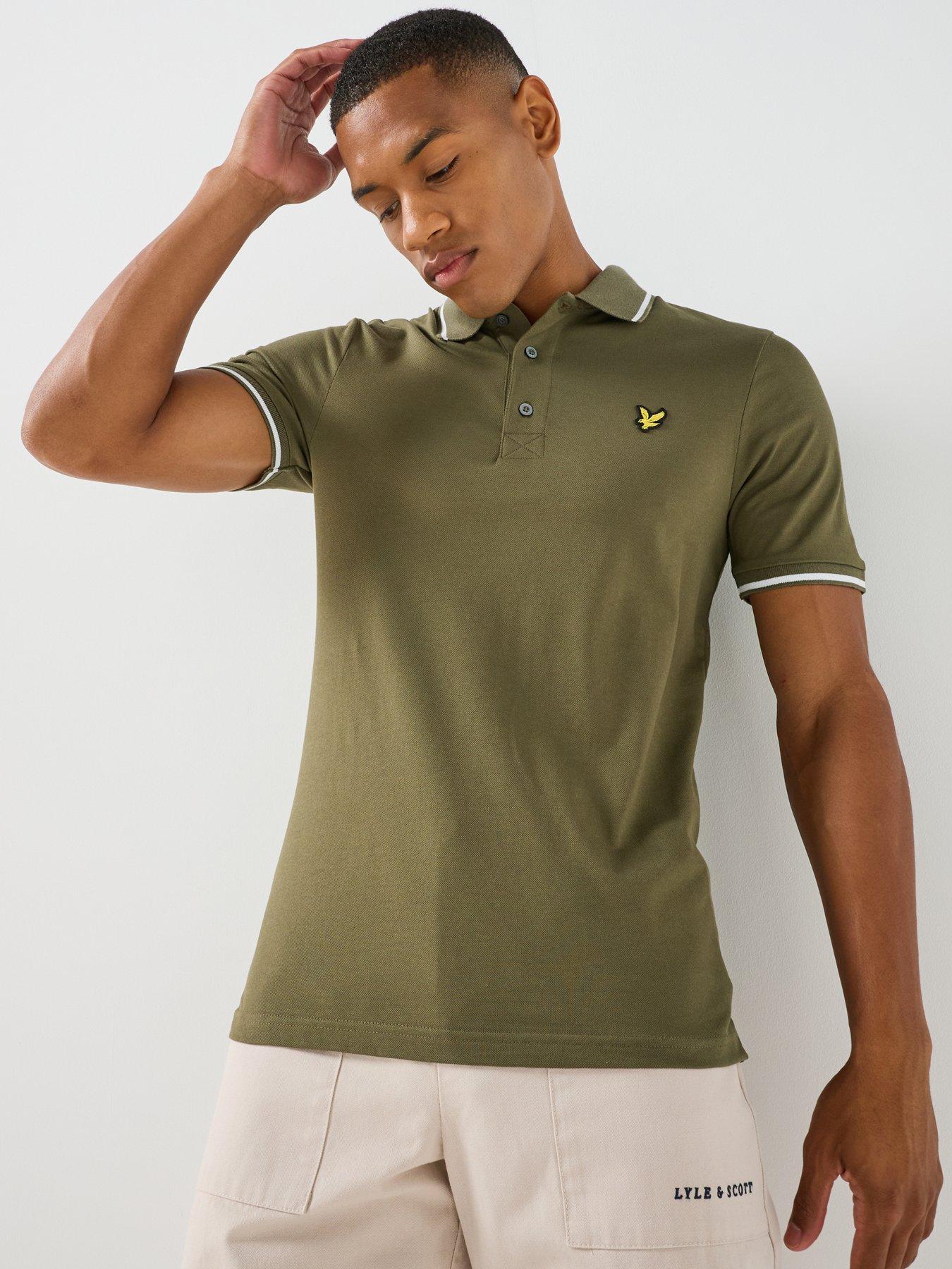 Image 5 of 6 of Lyle & Scott Men's Tipped Polo Shirt with Eagle Logo Detail - Khaki Green