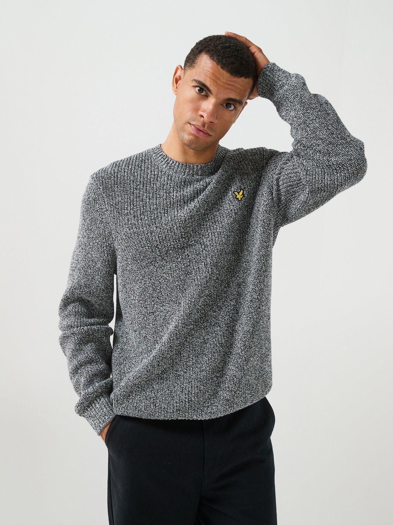 Image 1 of 6 of Lyle & Scott Mens Static Marl Textured Cotton Crew Neck Jumper - Grey