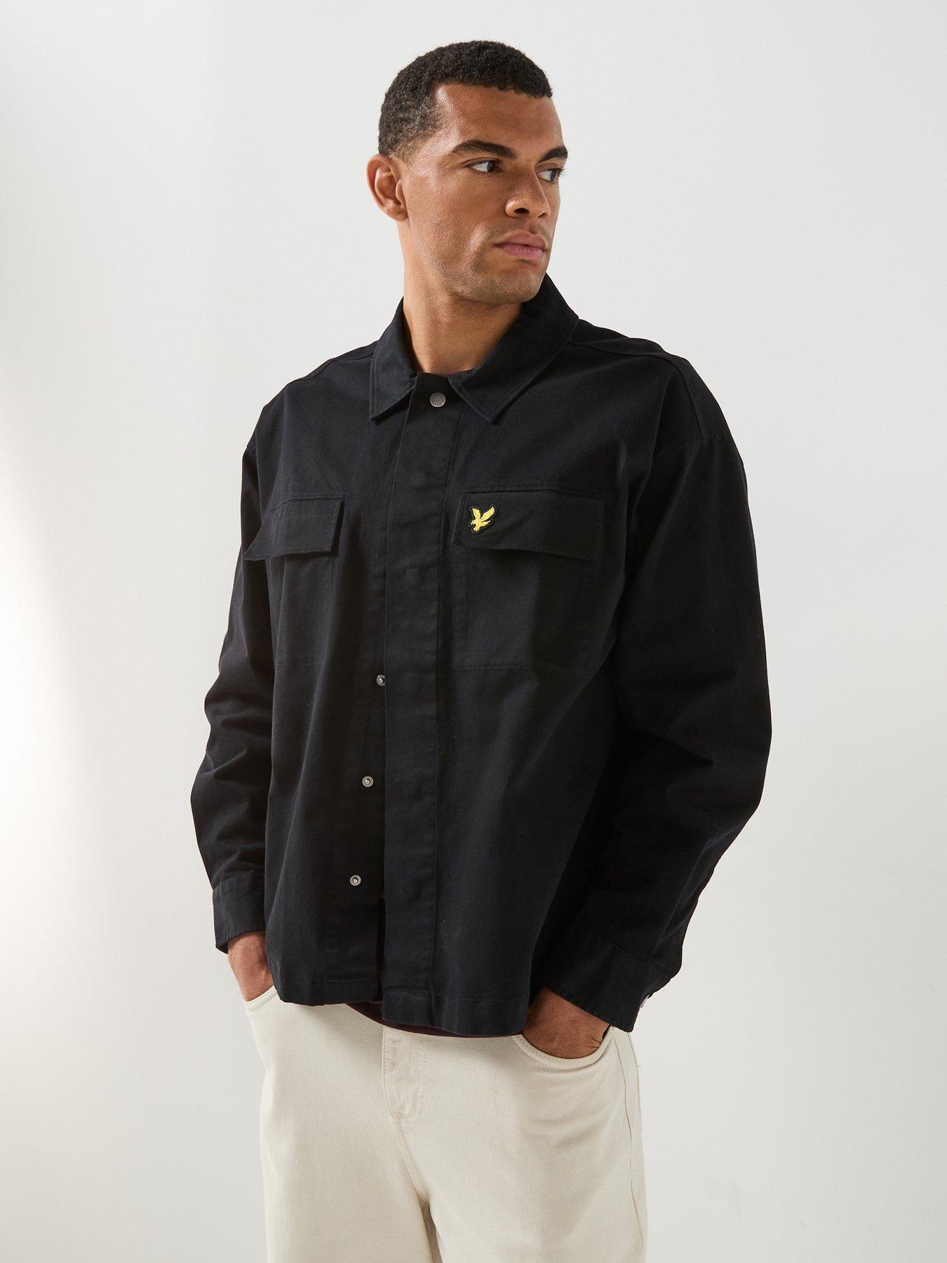 Image 1 of 6 of Lyle & Scott Mens Washed Loose Fit Press-Stud Overshirt - Black