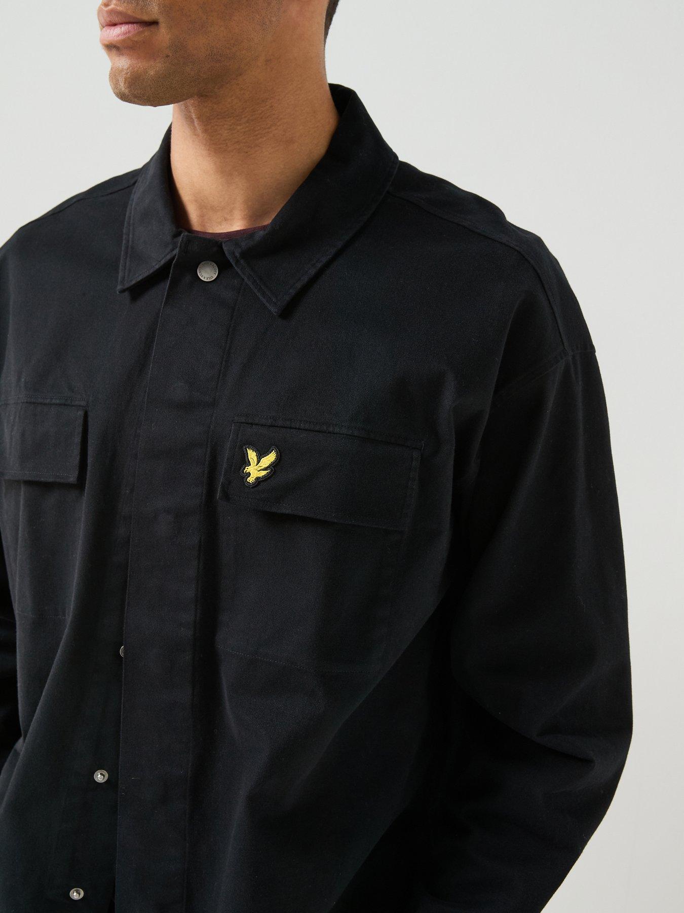 Image 4 of 6 of Lyle & Scott Mens Washed Loose Fit Press-Stud Overshirt - Black