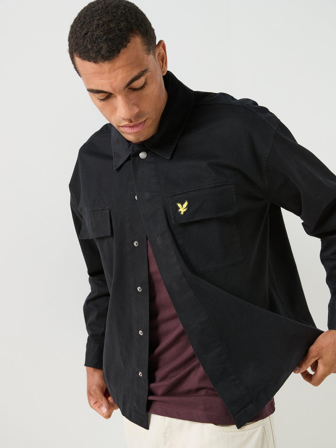 Image 5 of 6 of Lyle & Scott Mens Washed Loose Fit Press-Stud Overshirt - Black