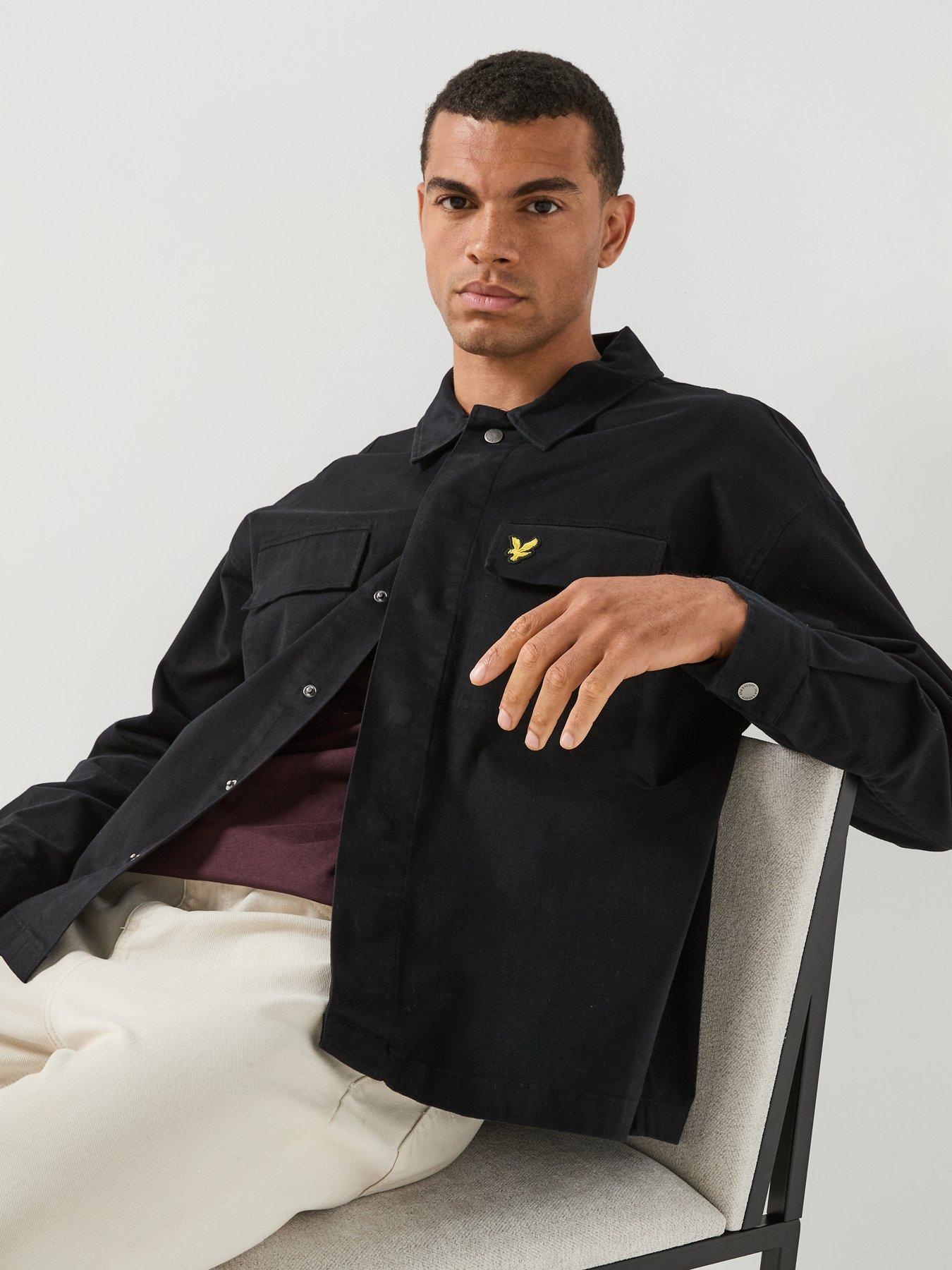Image 6 of 6 of Lyle & Scott Mens Washed Loose Fit Press-Stud Overshirt - Black