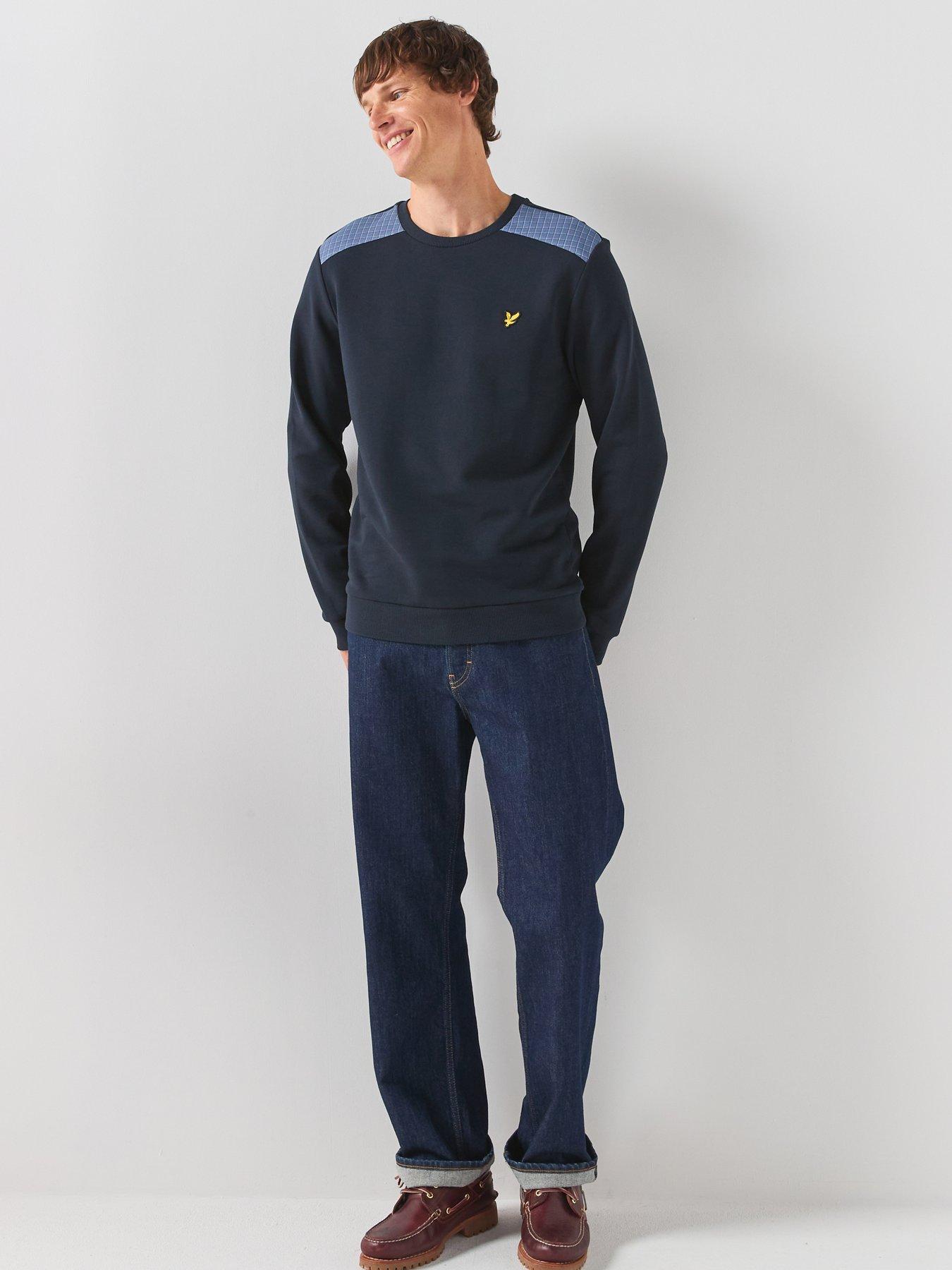 Image 3 of 6 of Lyle & Scott Check Panelled Crew Sweatshirt - Navy