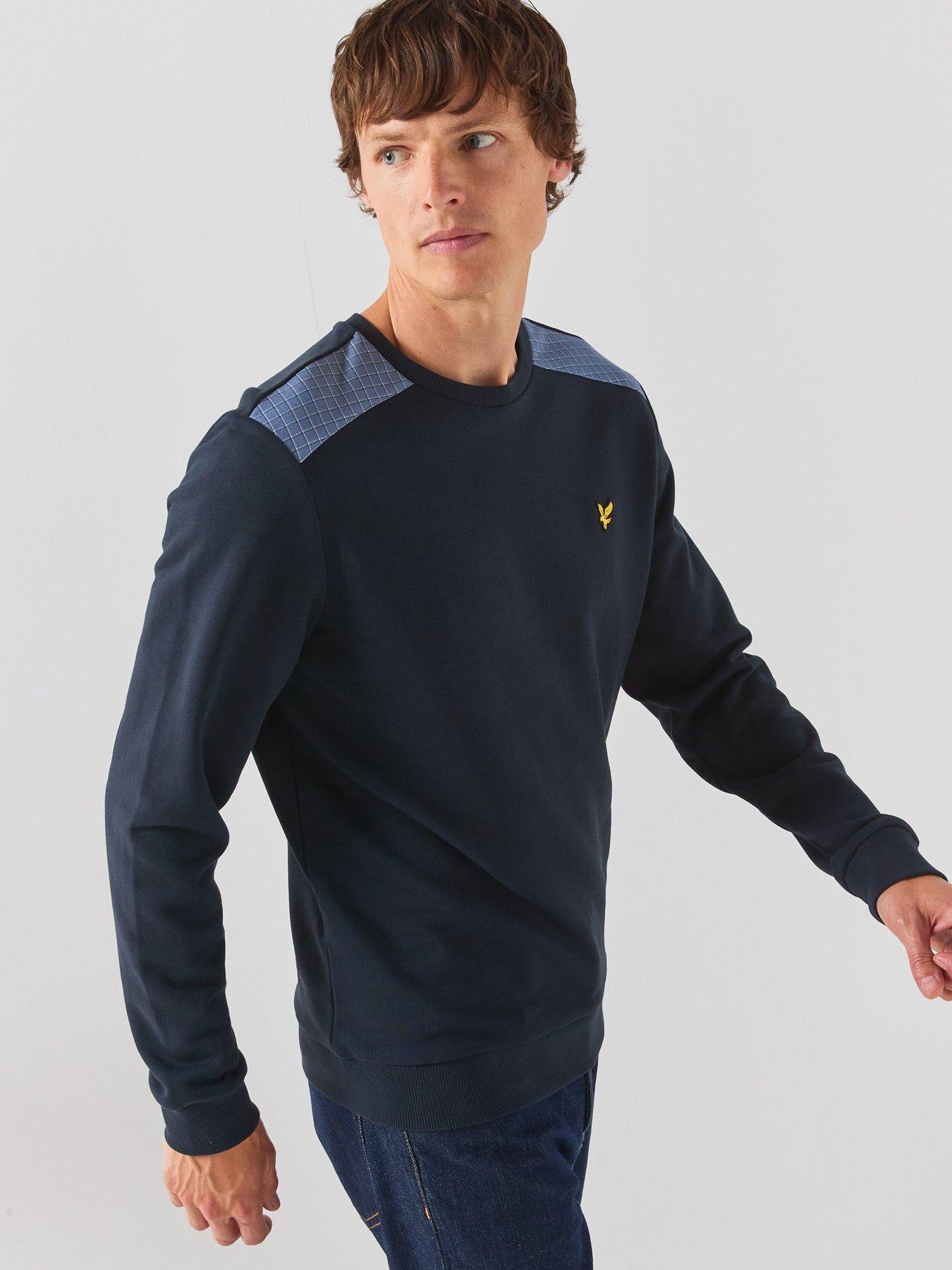 Image 5 of 6 of Lyle & Scott Check Panelled Crew Sweatshirt - Navy