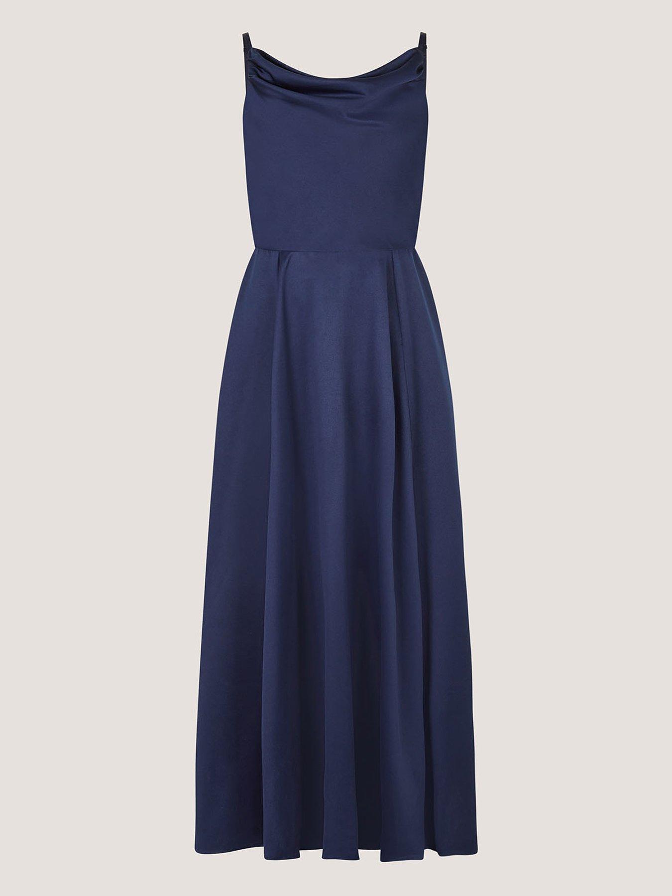 Image 2 of 5 of Monsoon Girls Satin Cowl Neck Prom Dress - Navy