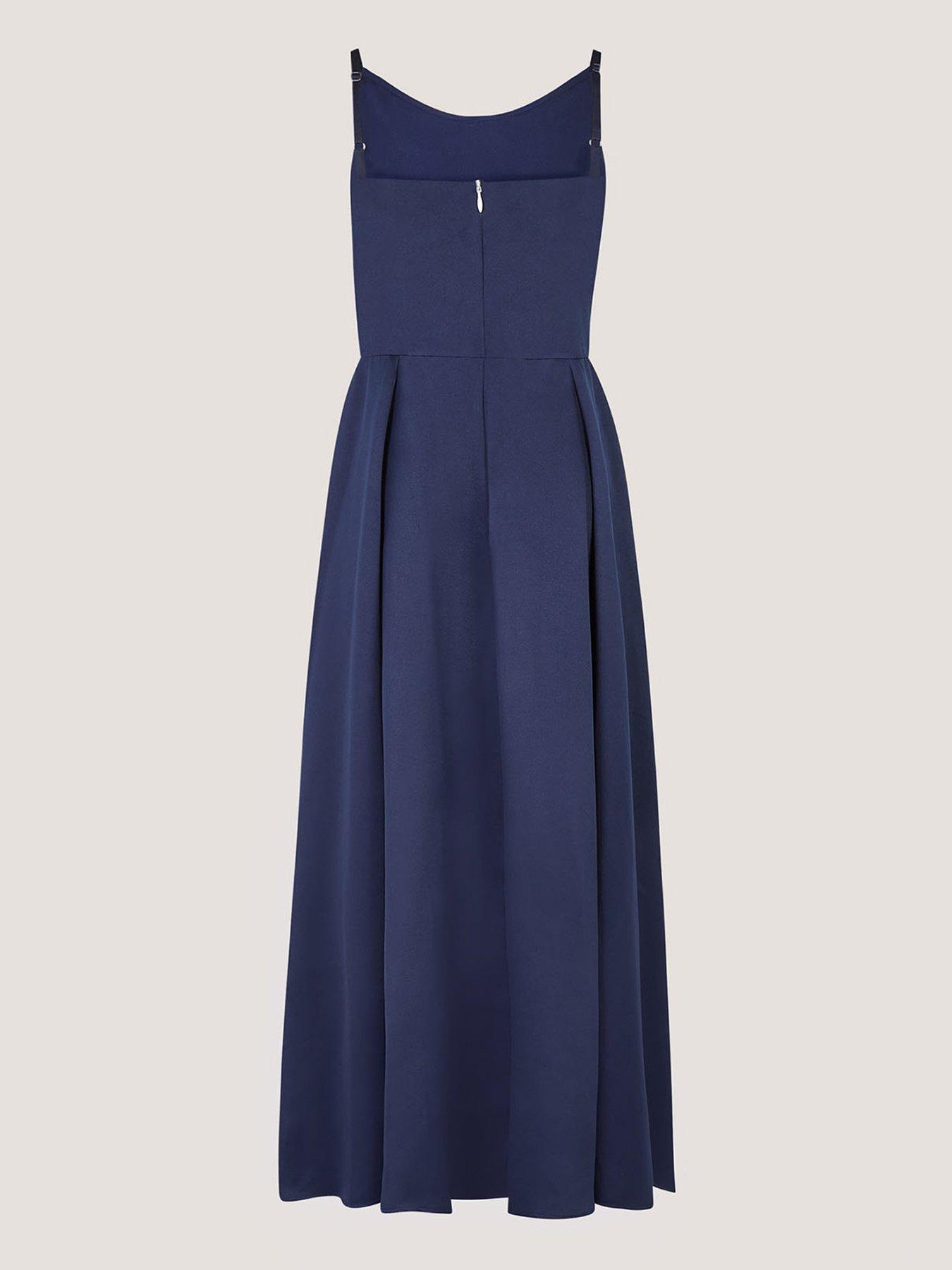 Image 3 of 5 of Monsoon Girls Satin Cowl Neck Prom Dress - Navy