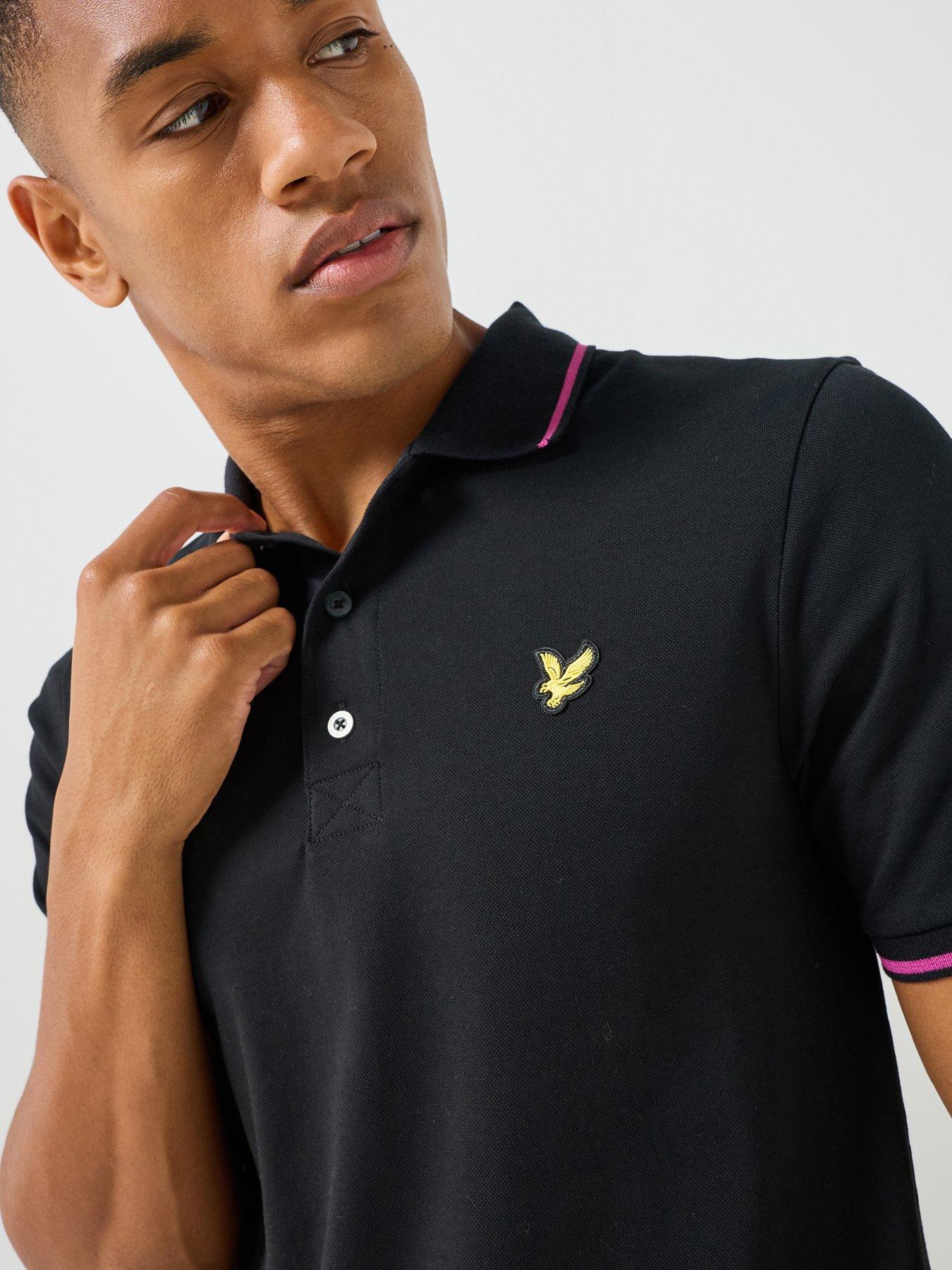 Image 4 of 6 of Lyle & Scott Men's Tipped Polo Shirt with Eagle Logo Detail - Black