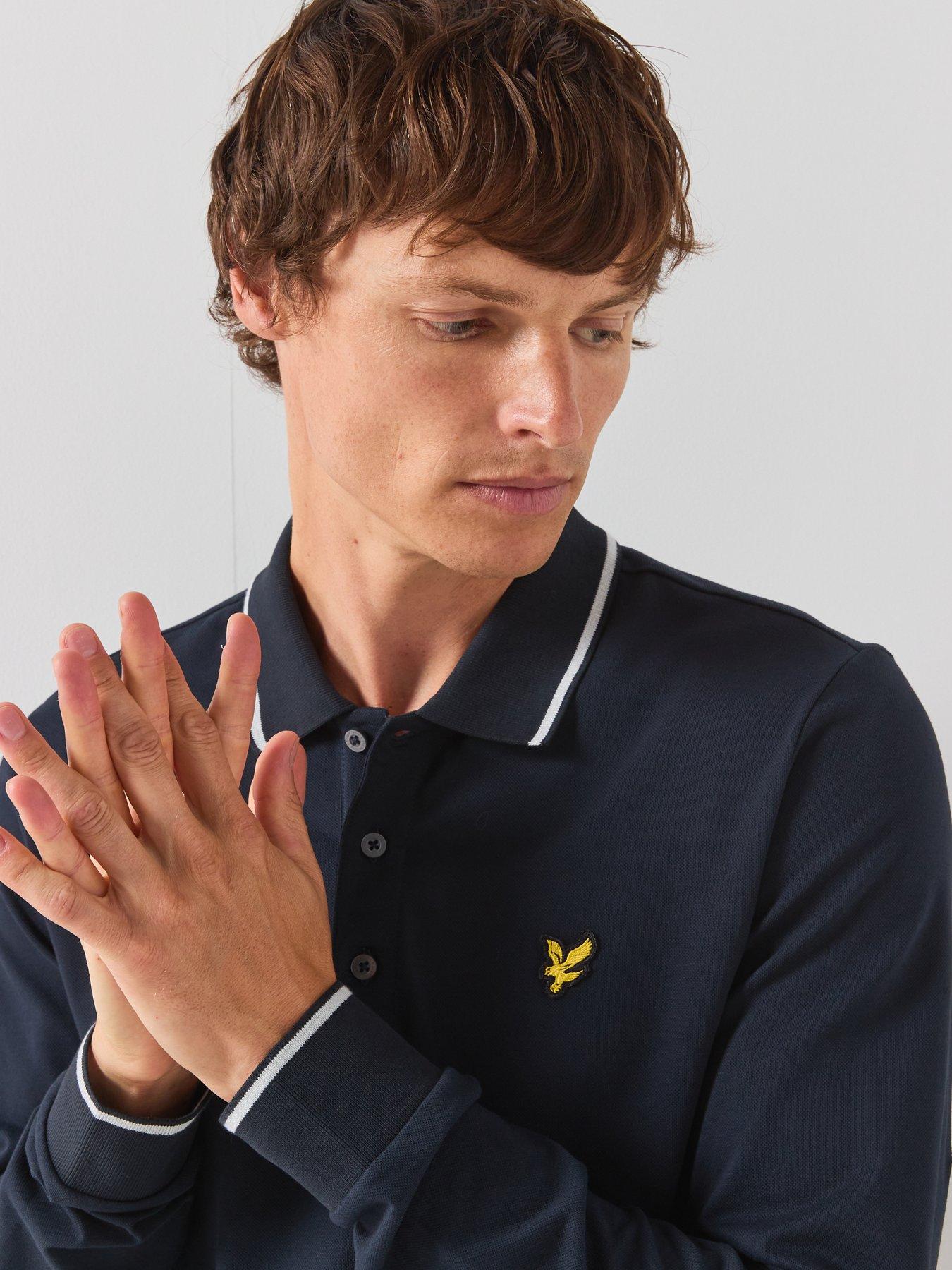 Image 4 of 6 of Lyle & Scott Lyle &amp; Scott Tipped Long Sleeve Polo Shirt - White