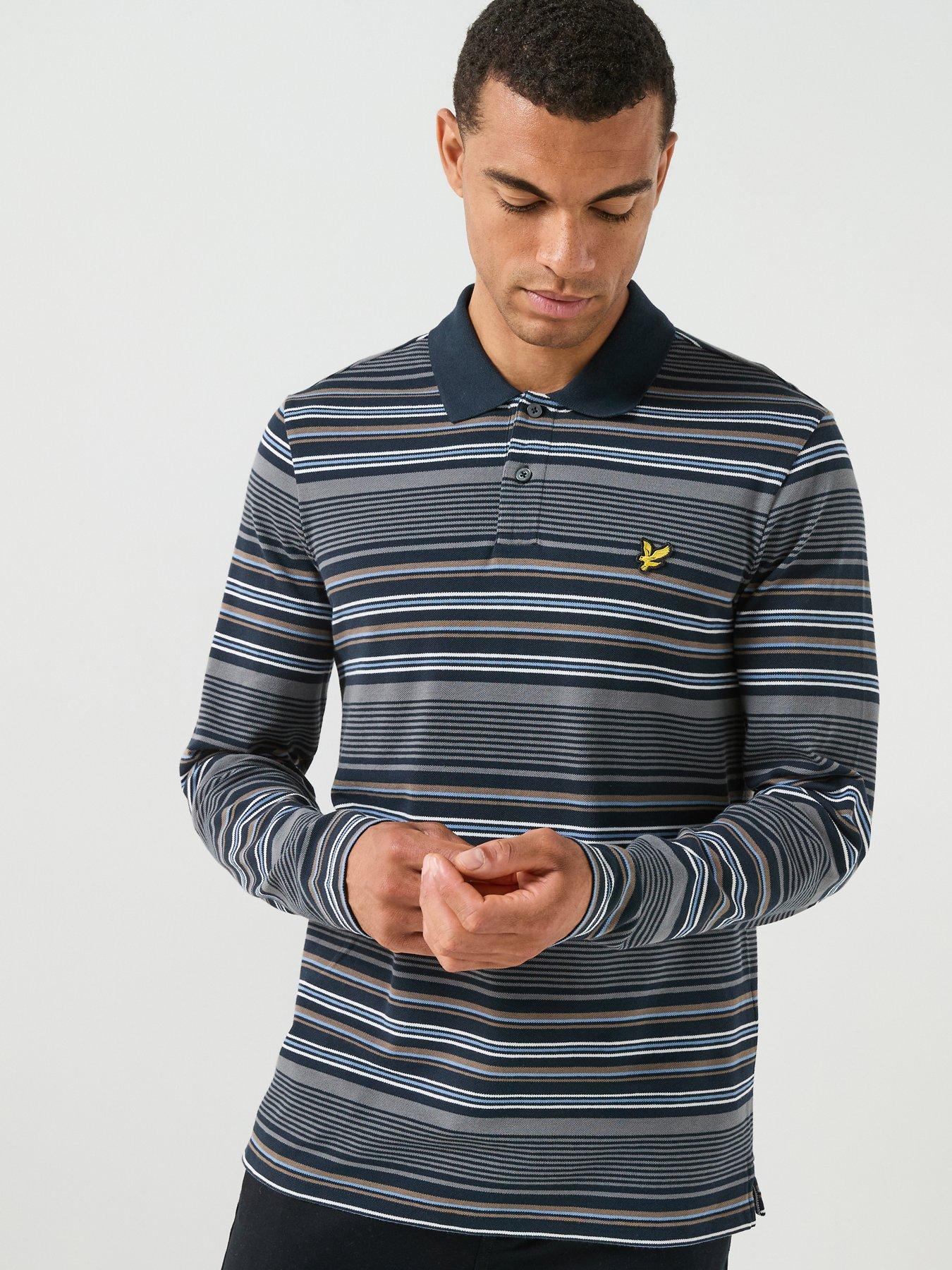 Image 1 of 6 of Lyle & Scott Lyle &amp; Scott Multi Stripe Long Sleeve Polo Shirt - Navy