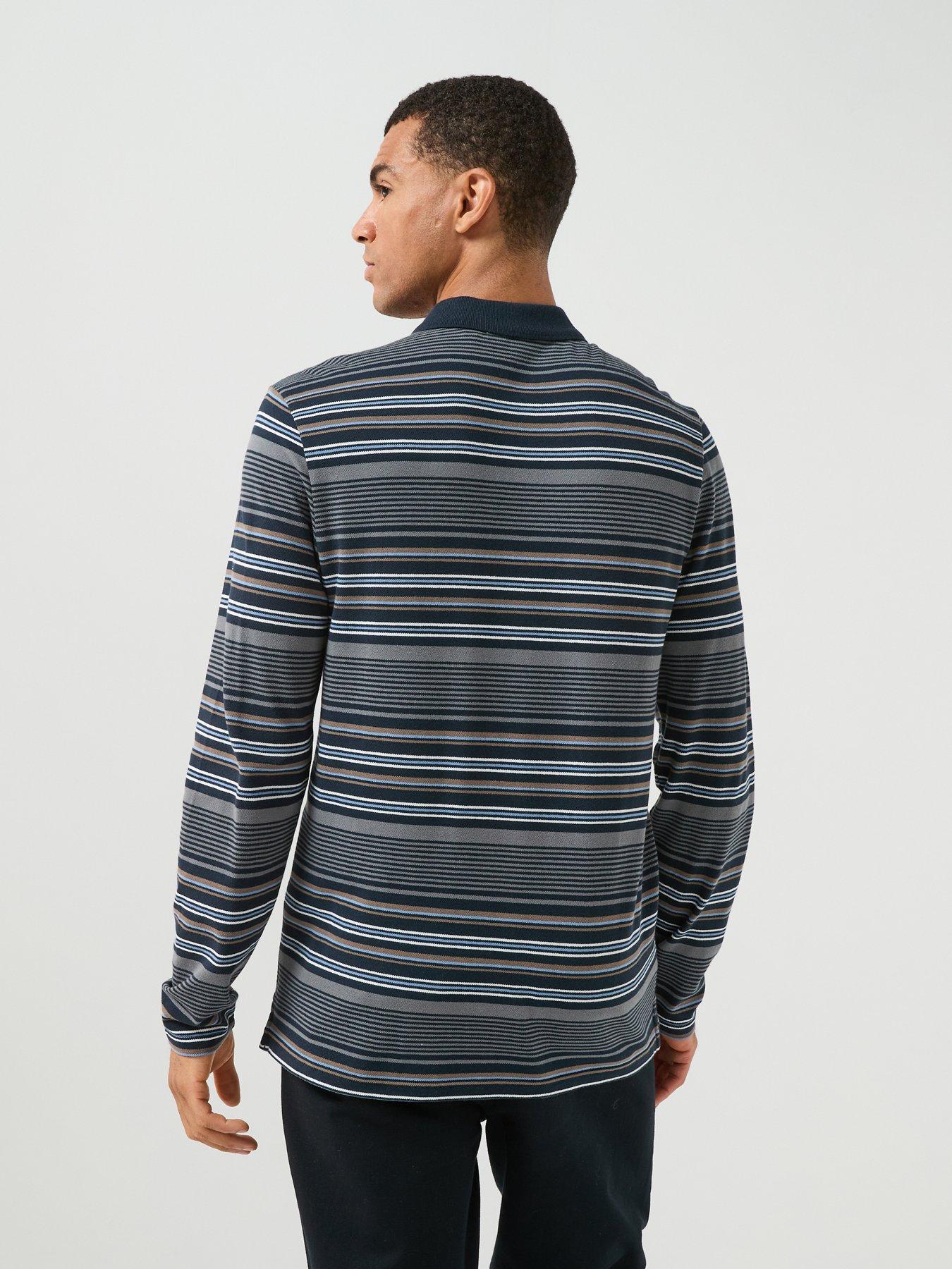 Image 2 of 6 of Lyle & Scott Lyle &amp; Scott Multi Stripe Long Sleeve Polo Shirt - Navy