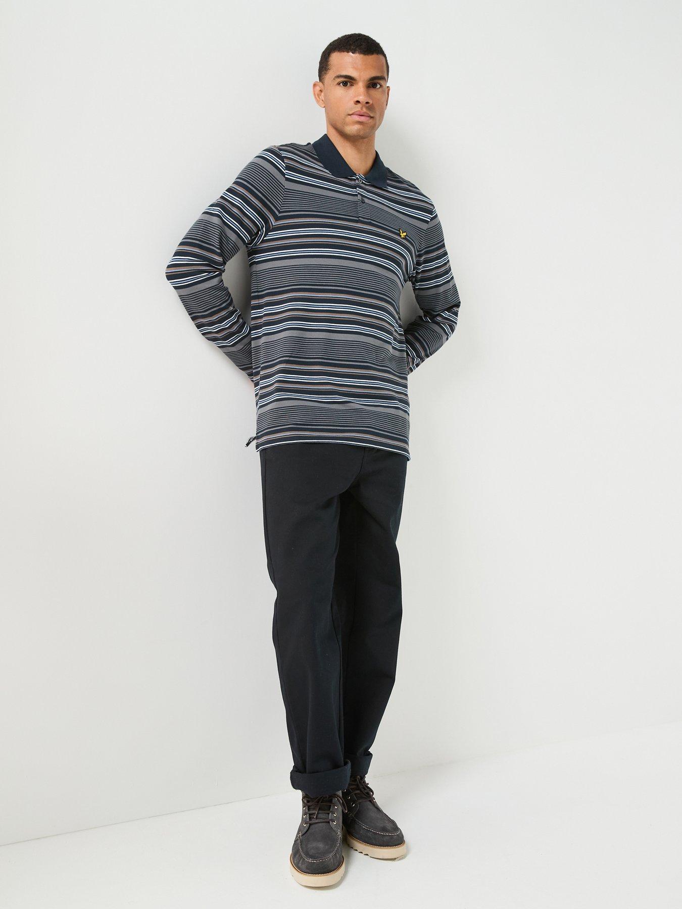 Image 3 of 6 of Lyle & Scott Lyle &amp; Scott Multi Stripe Long Sleeve Polo Shirt - Navy