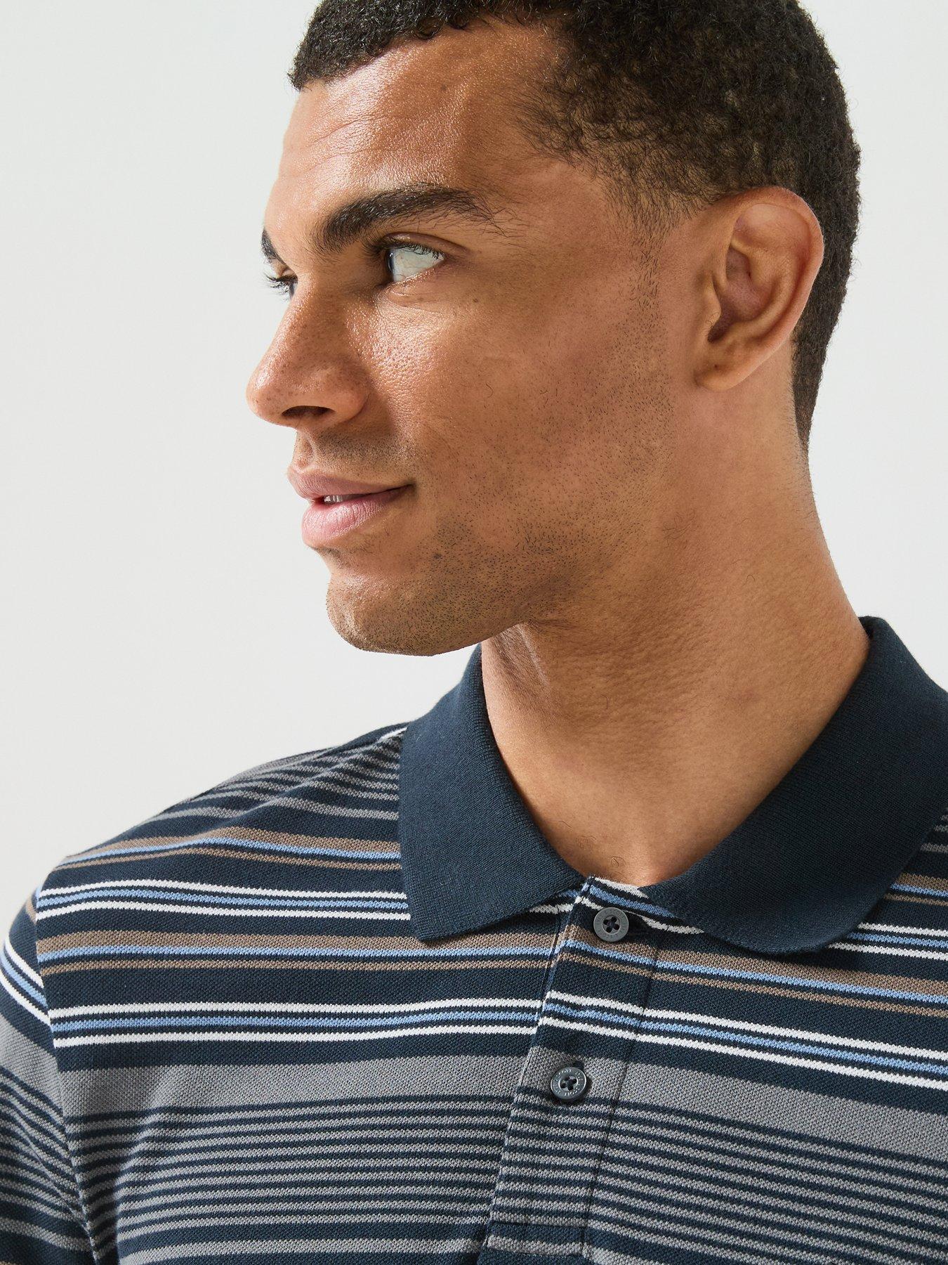 Image 4 of 6 of Lyle & Scott Lyle &amp; Scott Multi Stripe Long Sleeve Polo Shirt - Navy