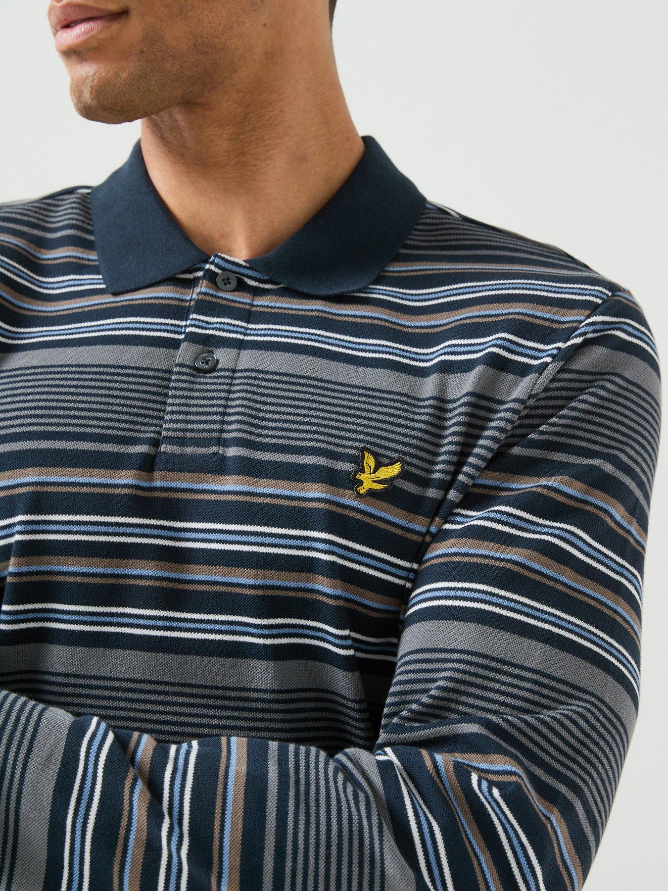 Image 5 of 6 of Lyle & Scott Lyle &amp; Scott Multi Stripe Long Sleeve Polo Shirt - Navy