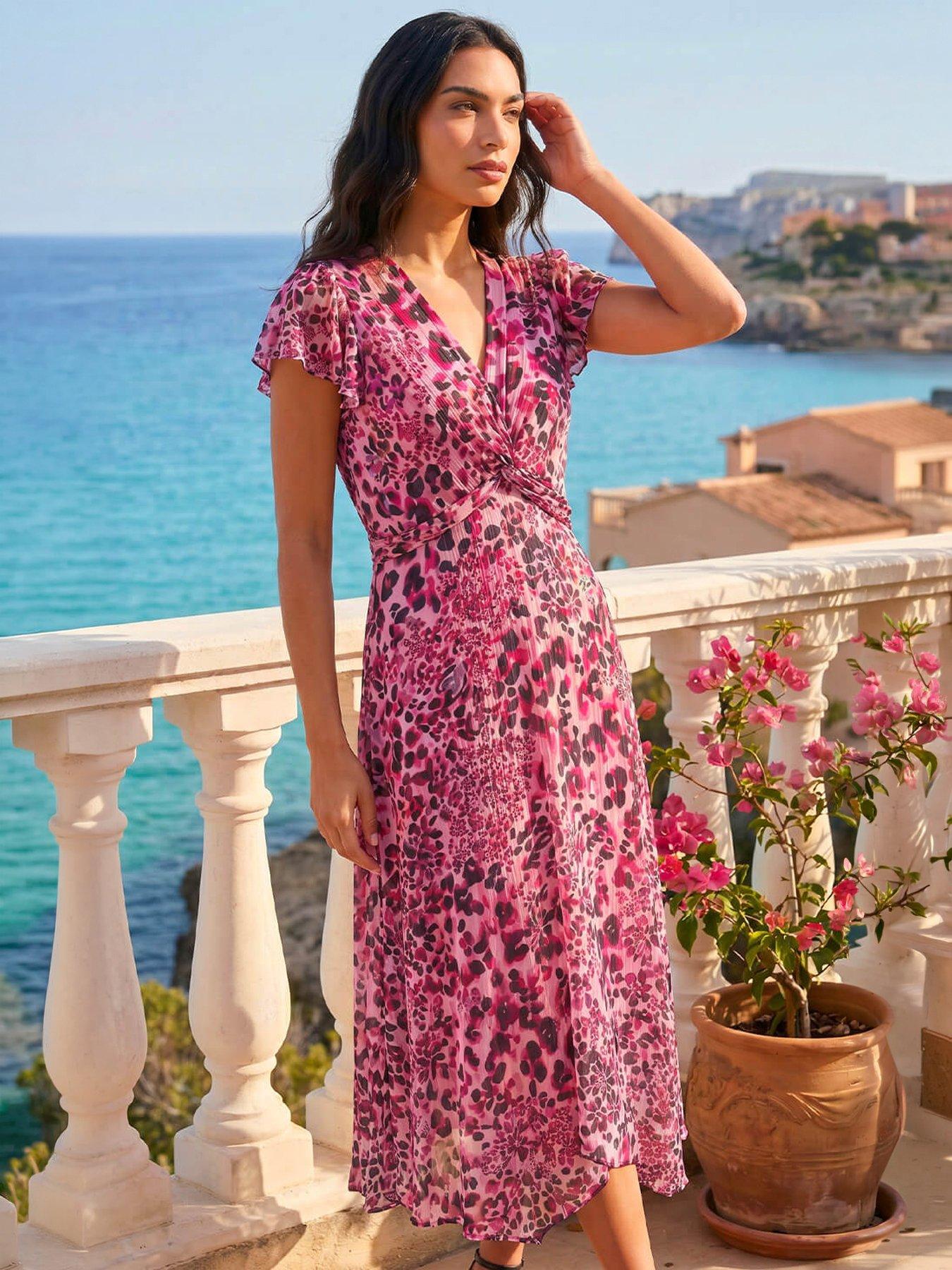 Roman Animal Print Twist Front Midi Dress