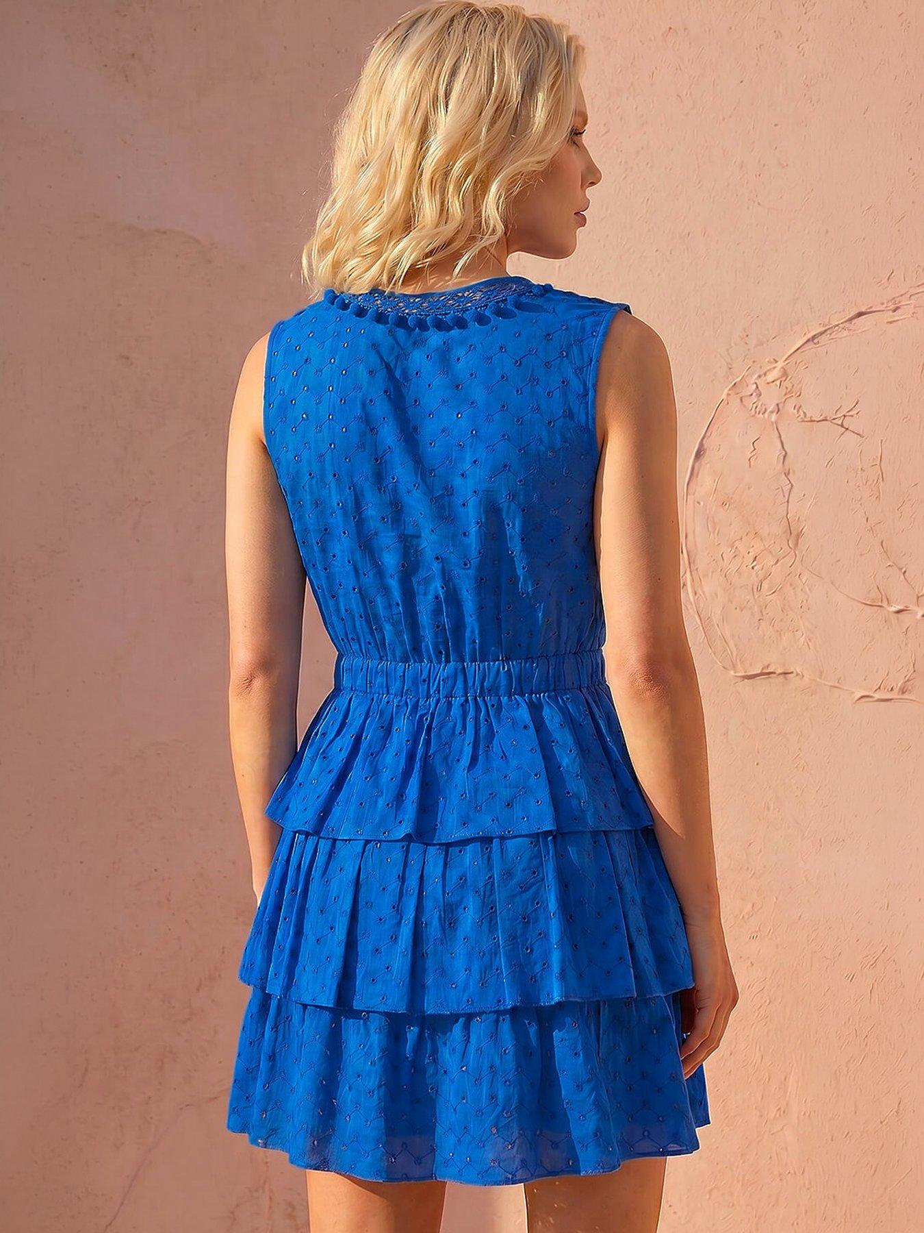 Image 4 of 4 of Roman Petite Cotton Tiered Tie Waist Dress