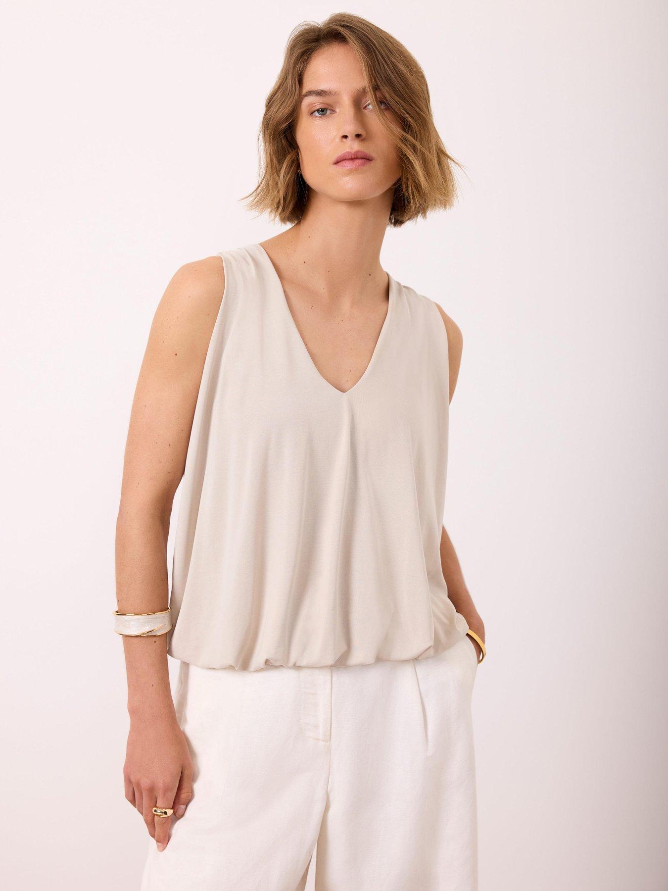 Mint Velvet Neutral Bubble Hem Top - Cream