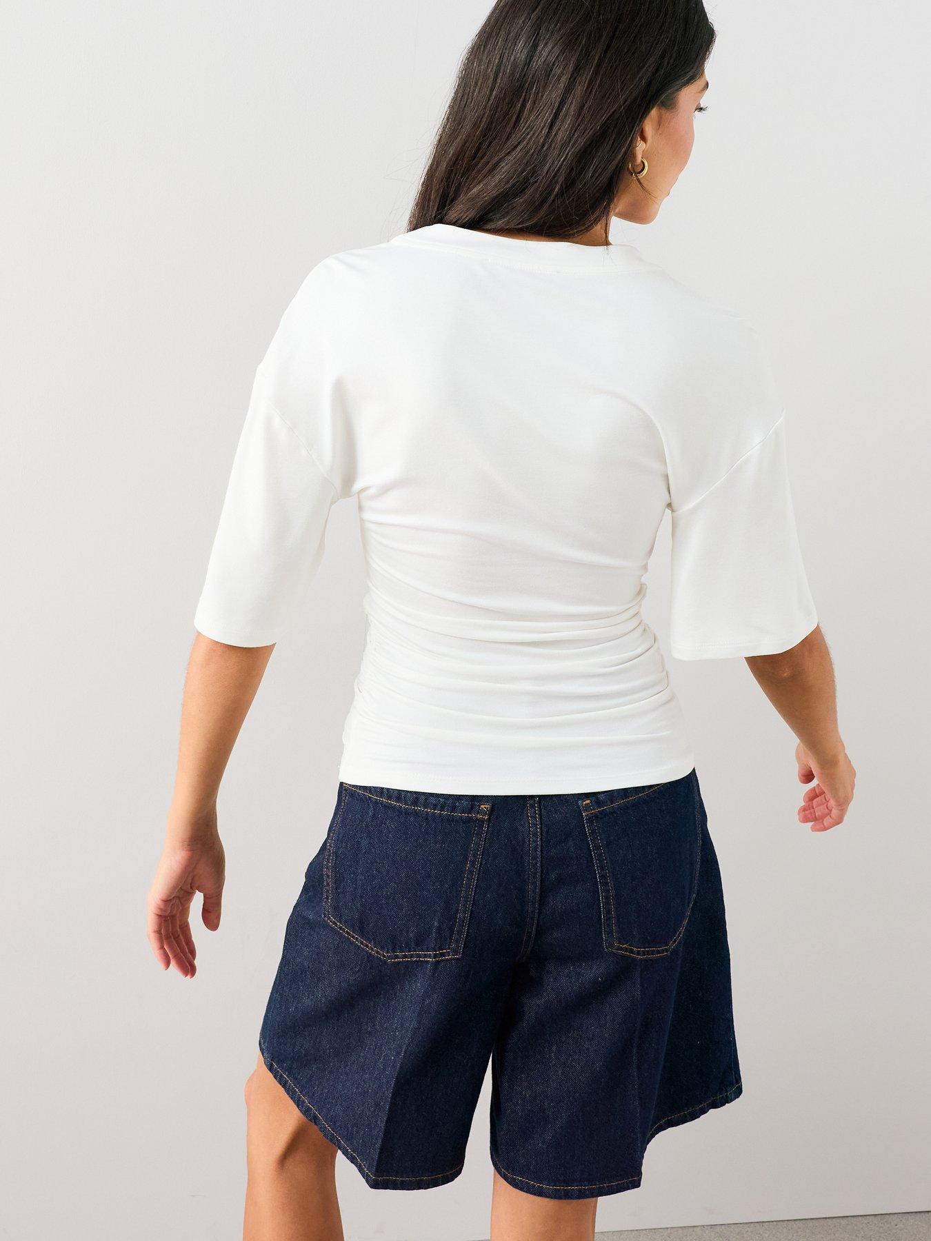 Image 2 of 7 of The Very Collection Ruched Waist T Shirt - Ecru