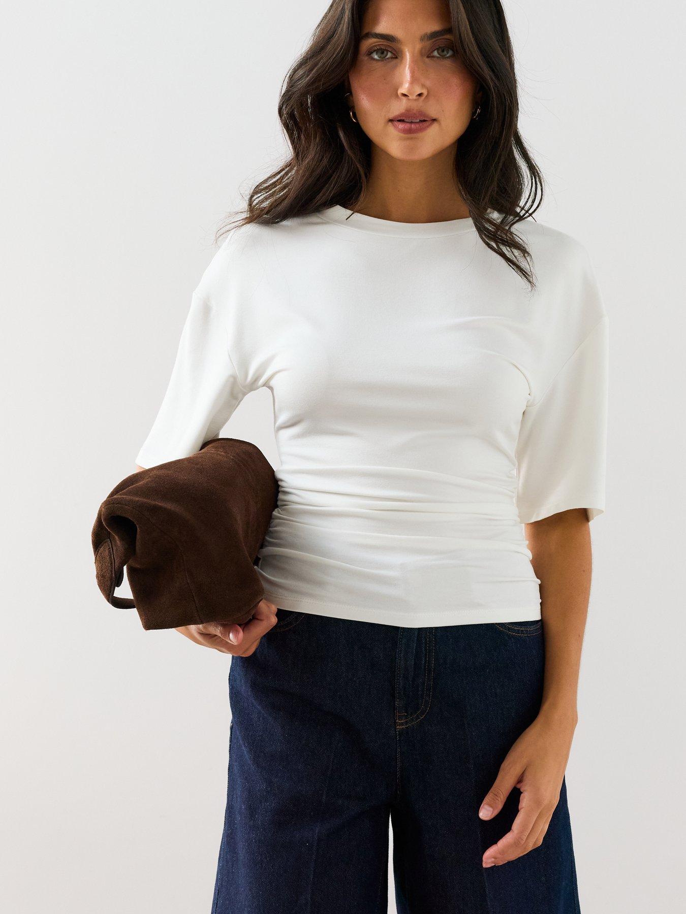 Image 6 of 7 of The Very Collection Ruched Waist T Shirt - Ecru