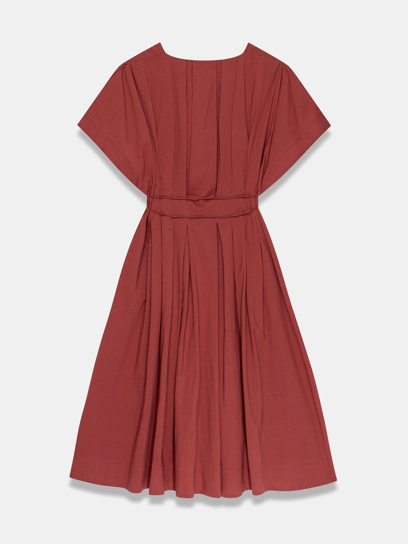 Image 6 of 6 of Mint Velvet Rust Cotton Tie Waist Midi Dress - Red