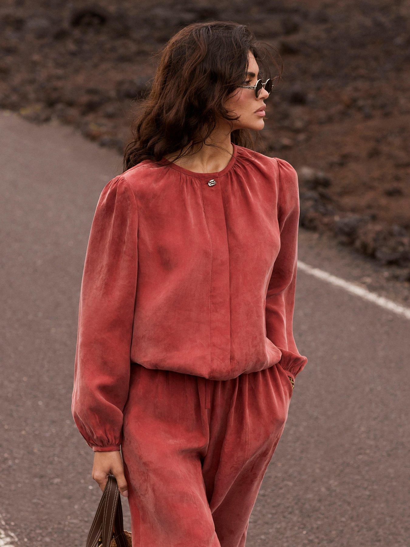 Mint Velvet Long Sleeve Bomber Blouse - Red