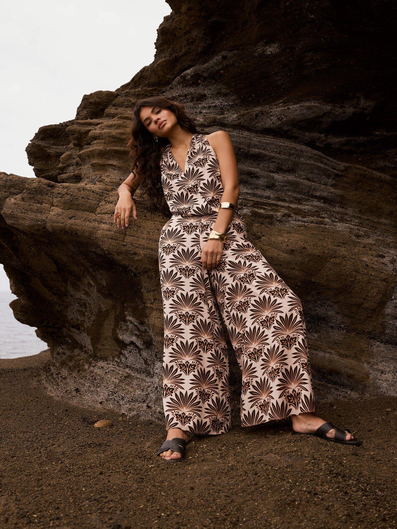 Mint Velvet Geo Print Wide Trousers - Black