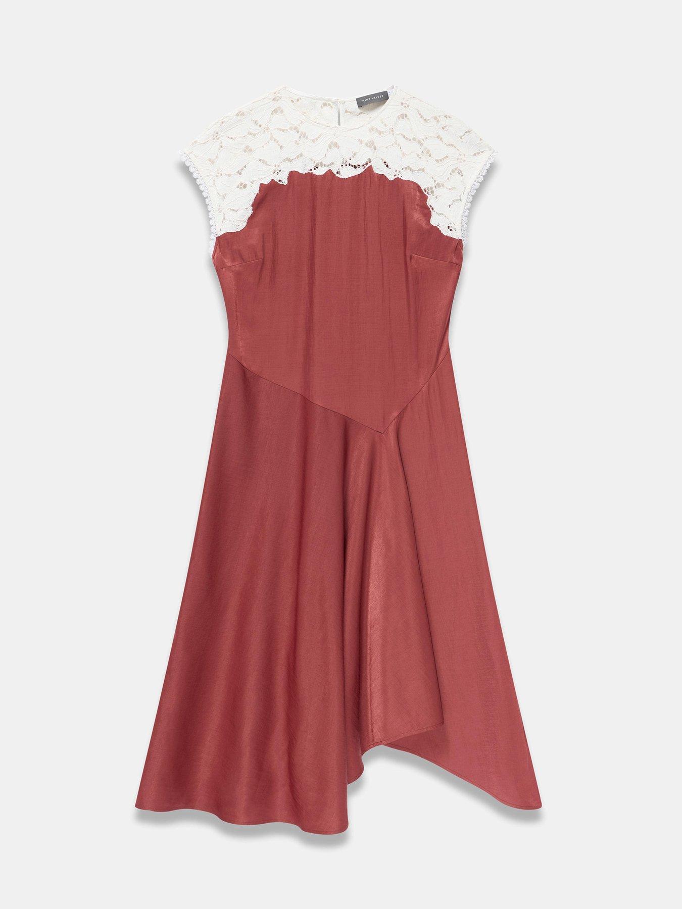 Image 5 of 6 of Mint Velvet Rust Red Lace Detail Midi Dress - Brown