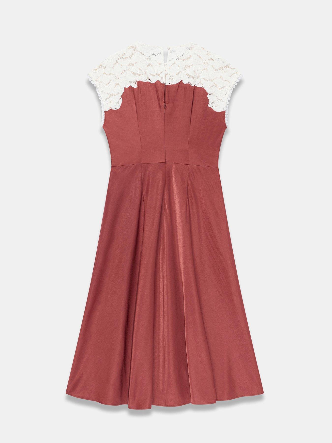 Image 6 of 6 of Mint Velvet Rust Red Lace Detail Midi Dress - Brown