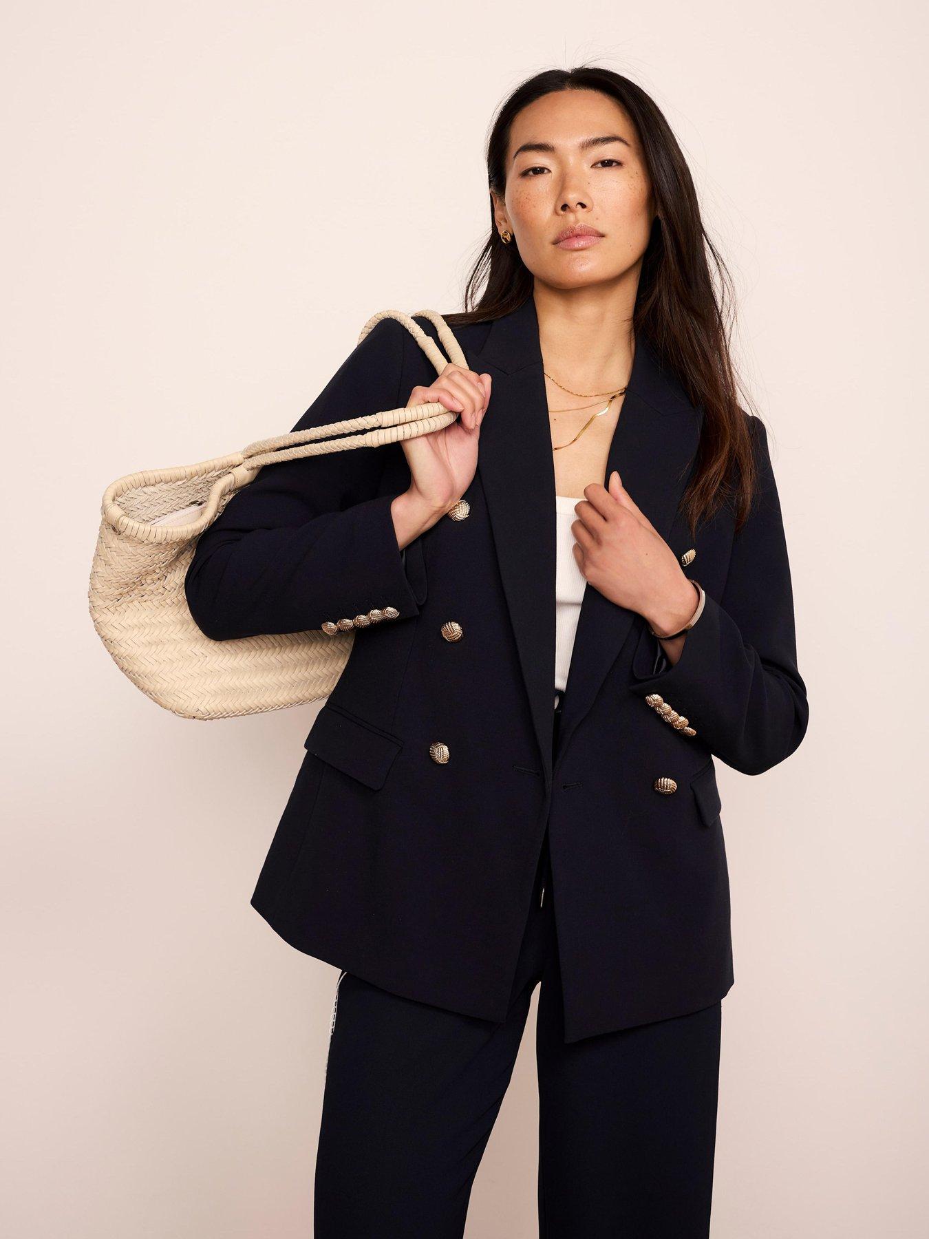 Mint Velvet Navy Gold Button Blazer - Blue