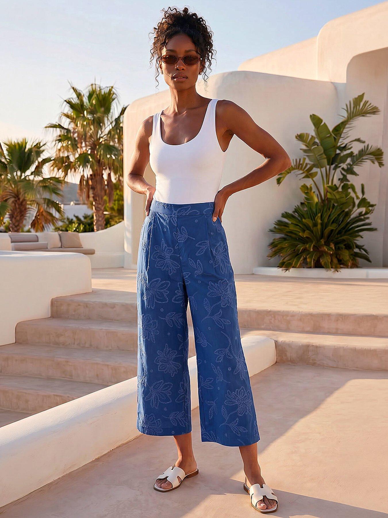 Roman Textured Floral Cropped Wide Leg Trouser