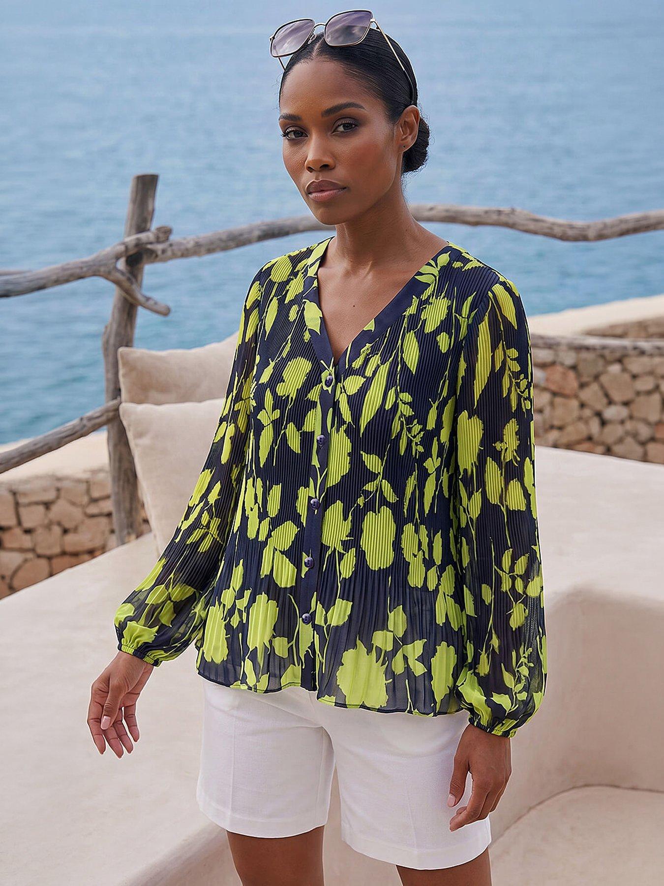 Roman Floral Print Pleated Blouse