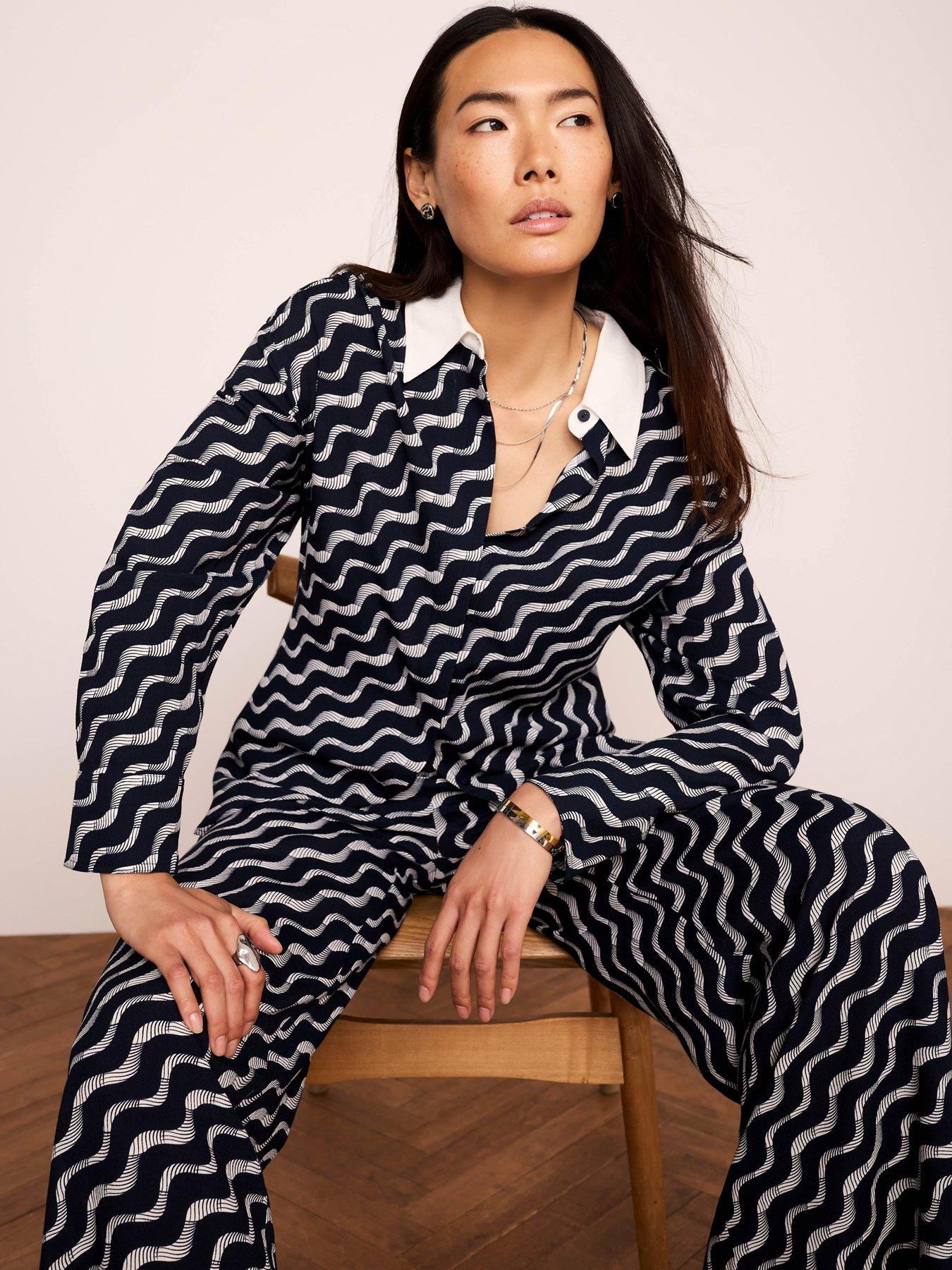 Mint Velvet Navy Collared Abstract Print Shirt - Blue
