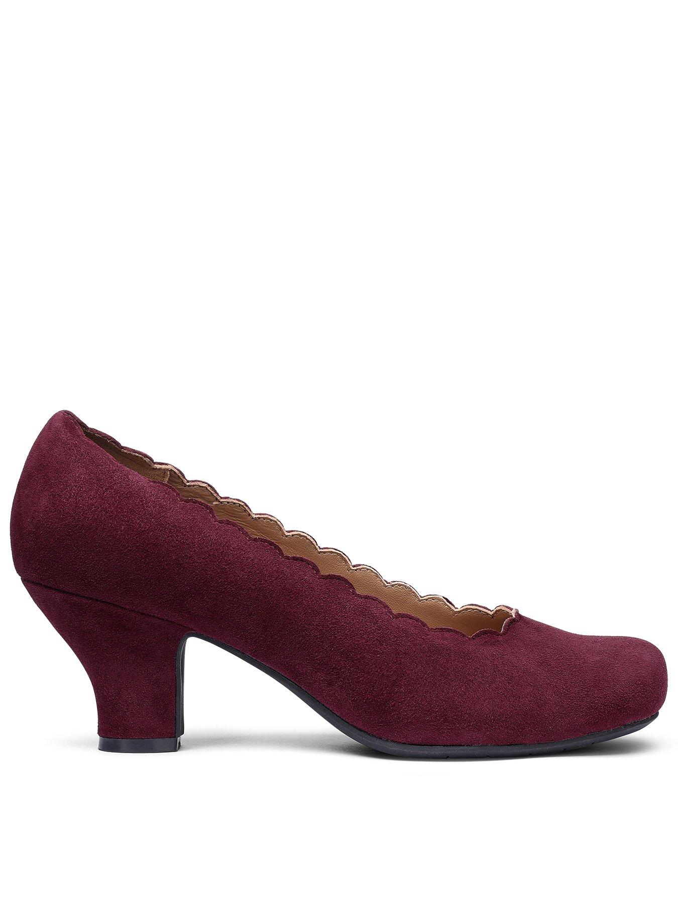 Hotter Jive Wide Fit Scallop Edge Heeled Shoe - Dark Cherry