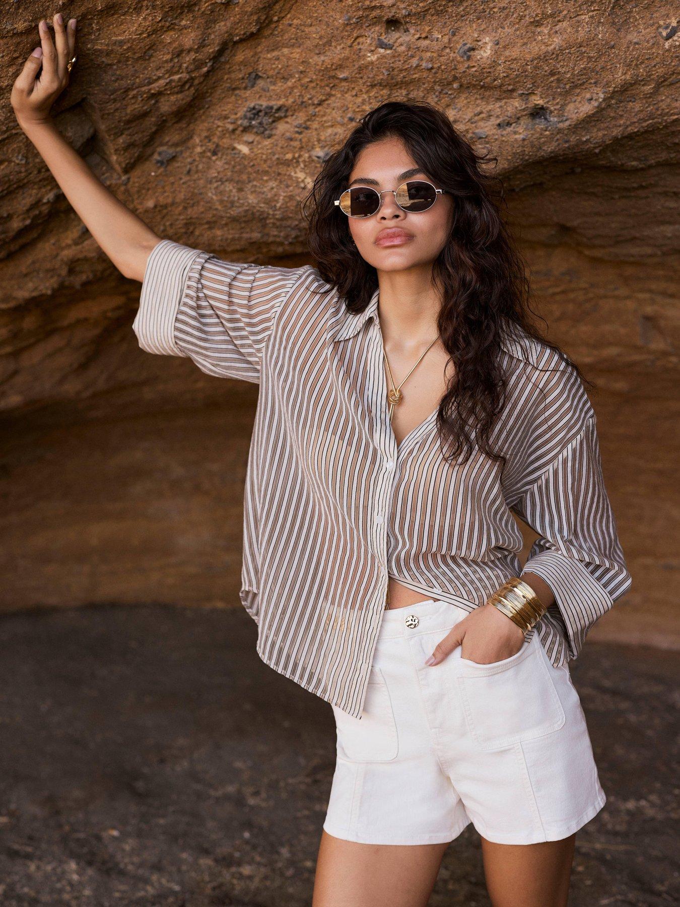 Mint Velvet Neutral Striped Sheer Shirt - Cream