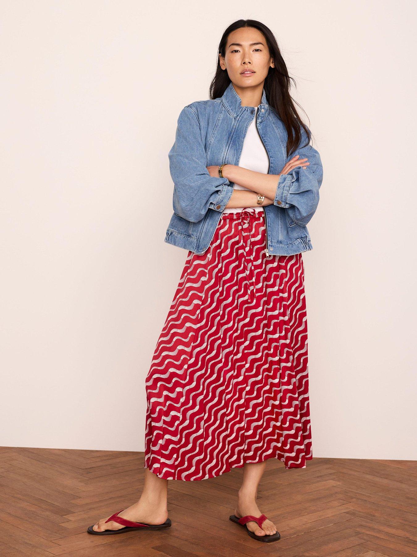 Mint Velvet Printed Midaxi Skirt - Red