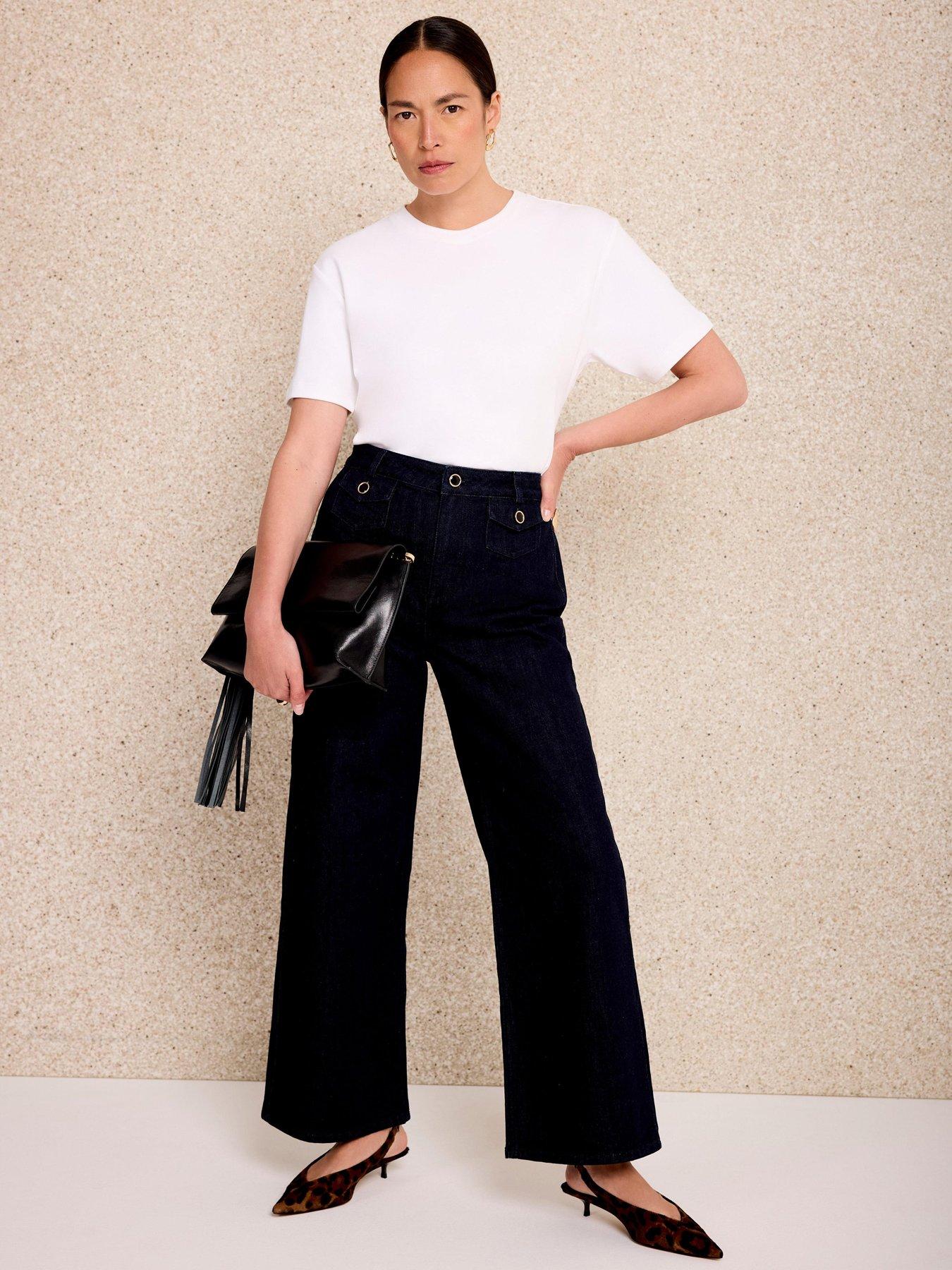 Mint Velvet Dark Indigo Patch Pocket Crop Jeans - Blue