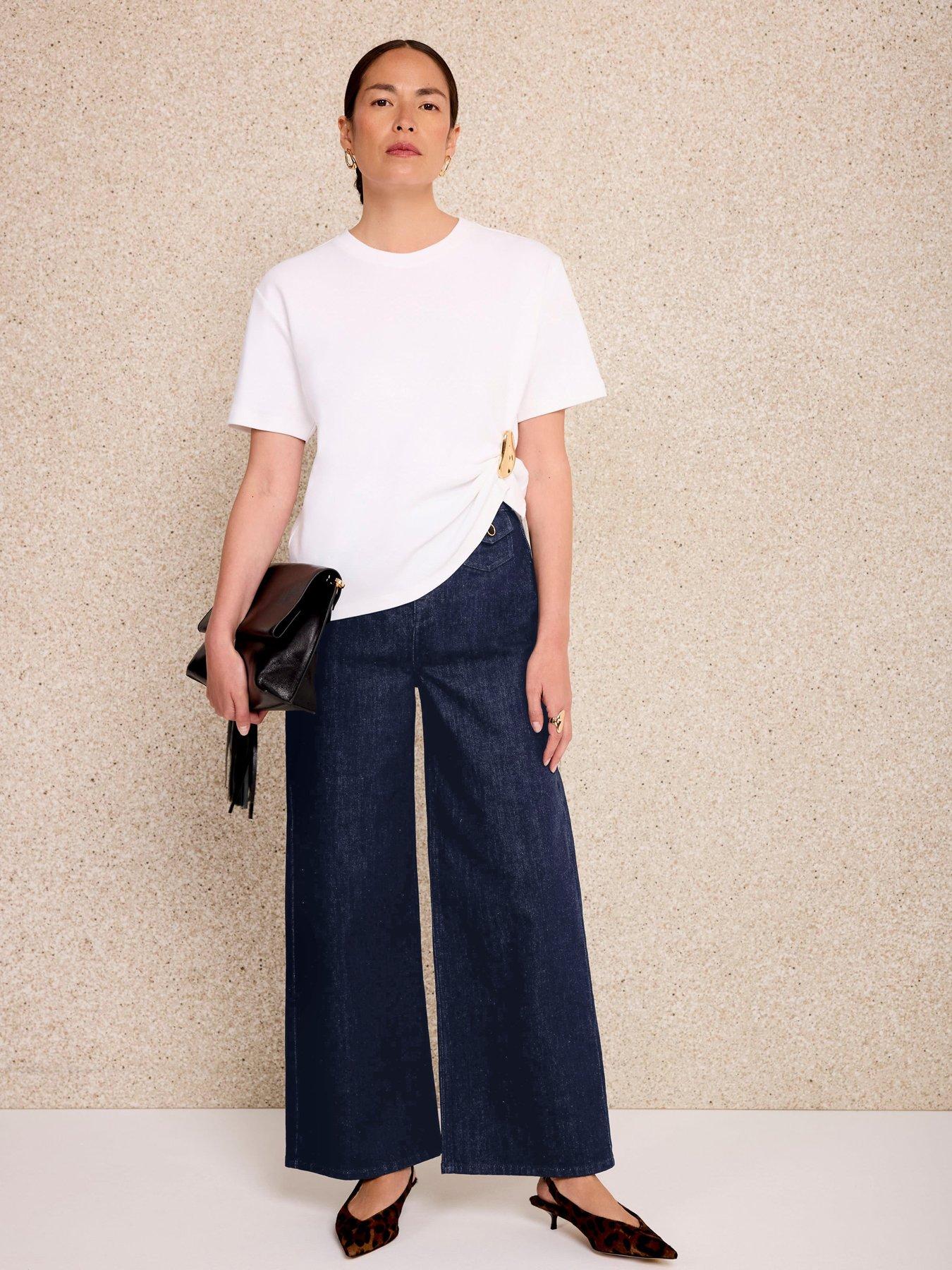 Image 3 of 6 of Mint Velvet Dark Indigo Patch Pocket Crop Jeans - Blue