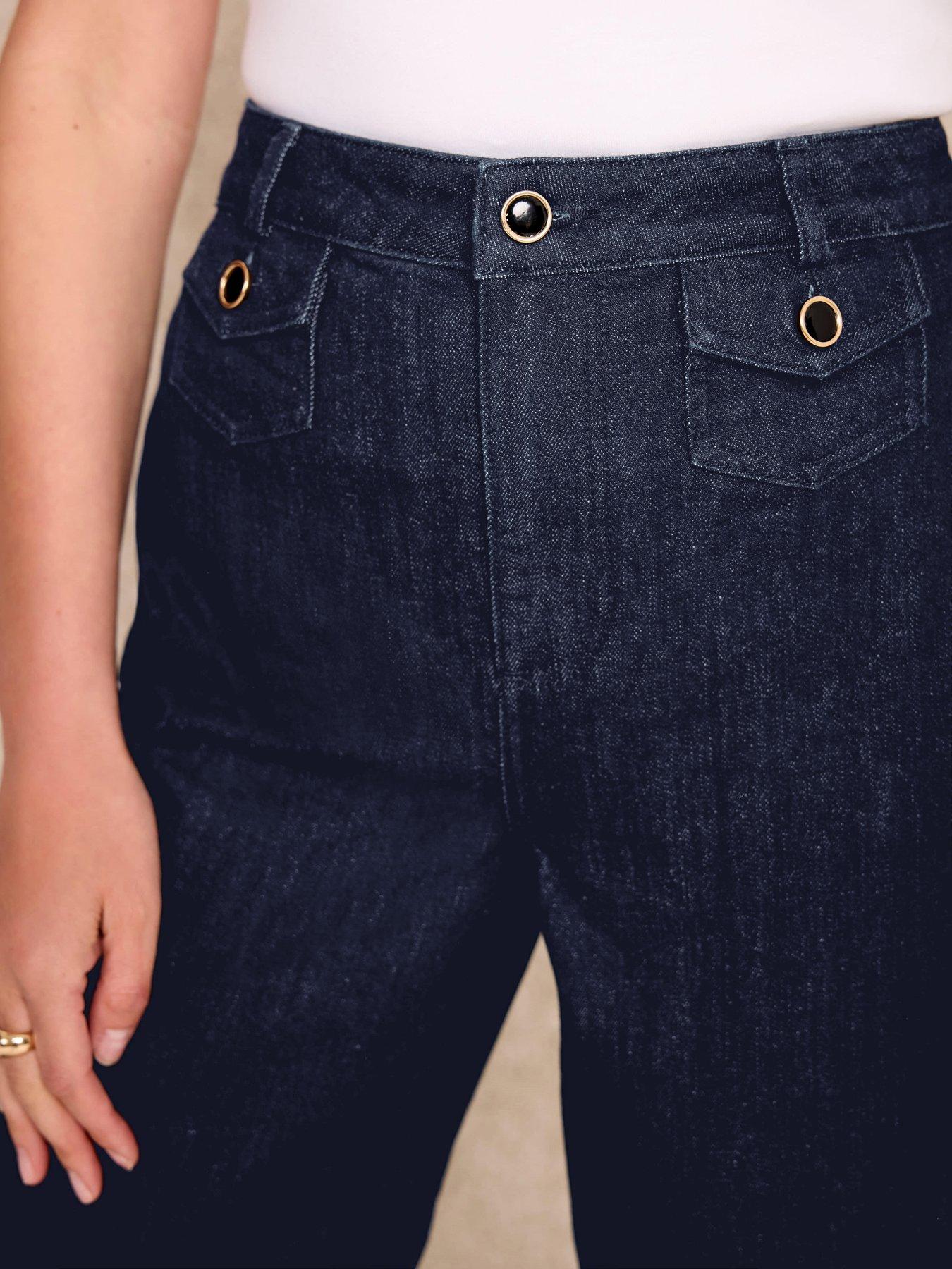 Image 4 of 6 of Mint Velvet Dark Indigo Patch Pocket Crop Jeans - Blue