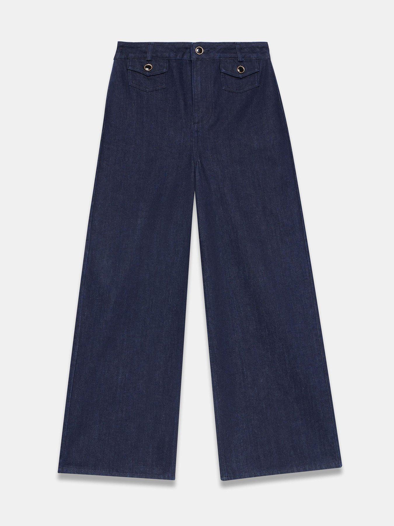 Image 5 of 6 of Mint Velvet Dark Indigo Patch Pocket Crop Jeans - Blue