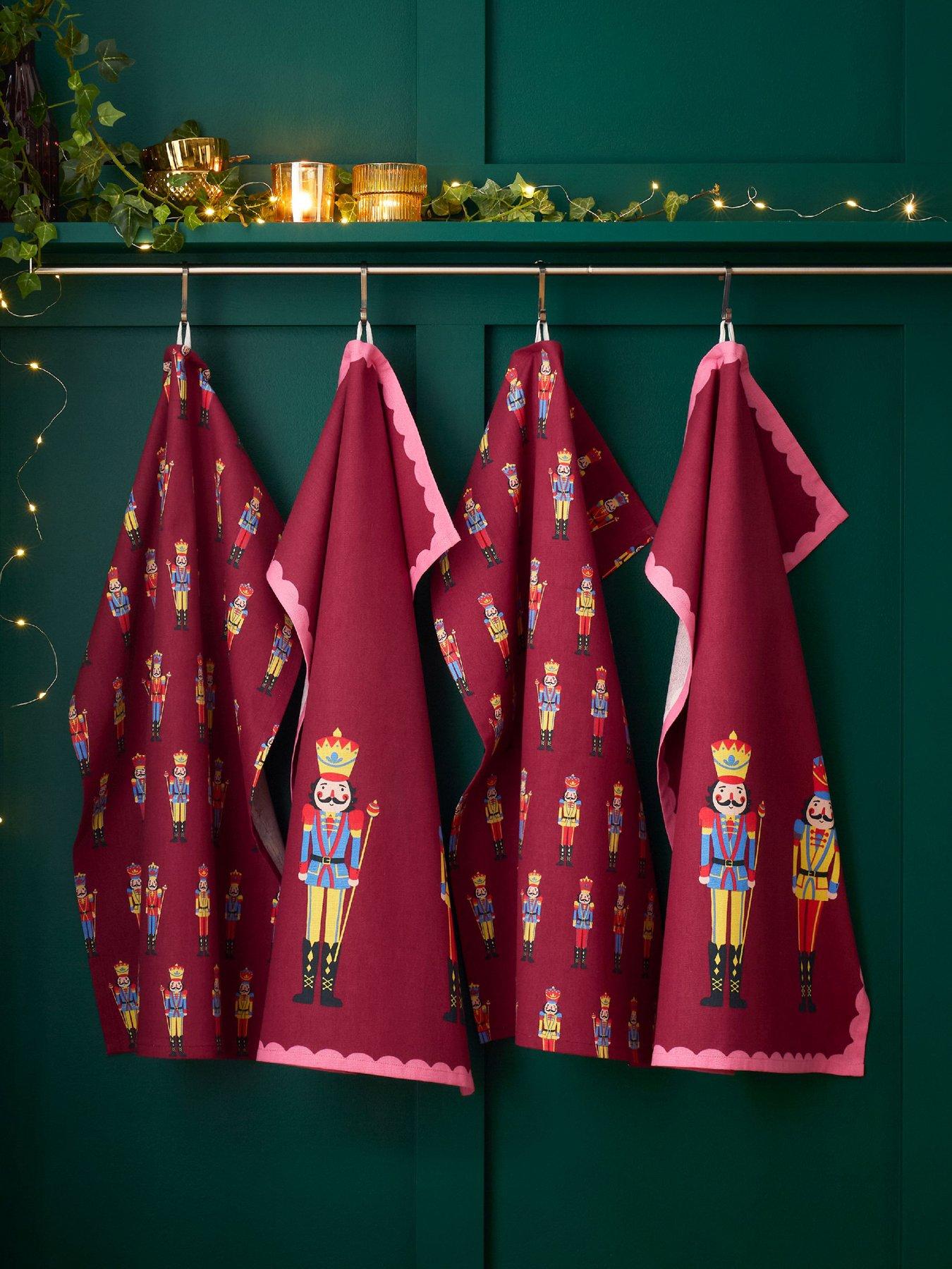 Catherine Lansfield 100% Cotton Christmas Nutcracker Tea Towels 4 Pack