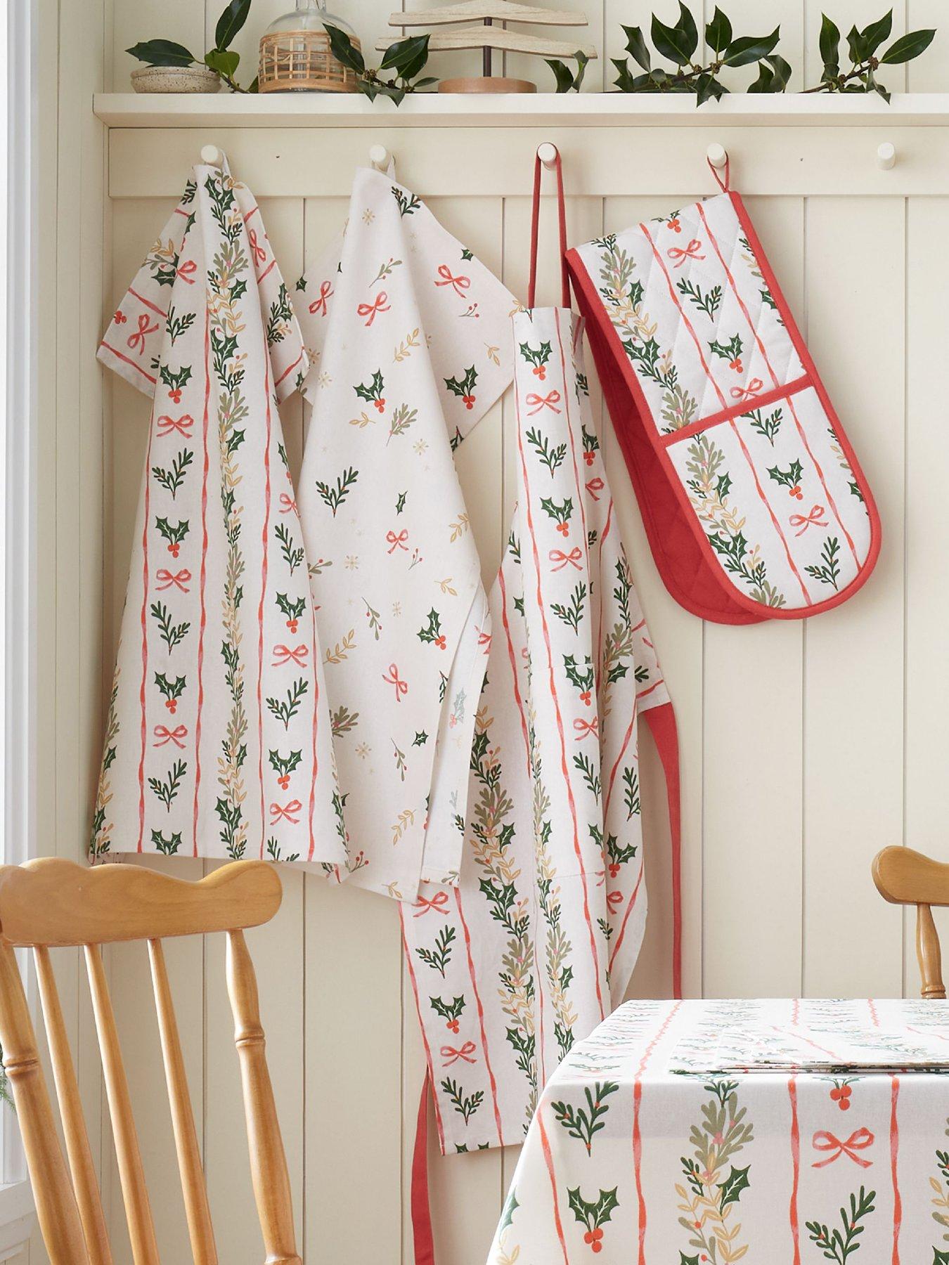 Image 3 of 3 of Catherine Lansfield 100% Cotton Christmas Holly Stripe Tea Towels 4 Pack