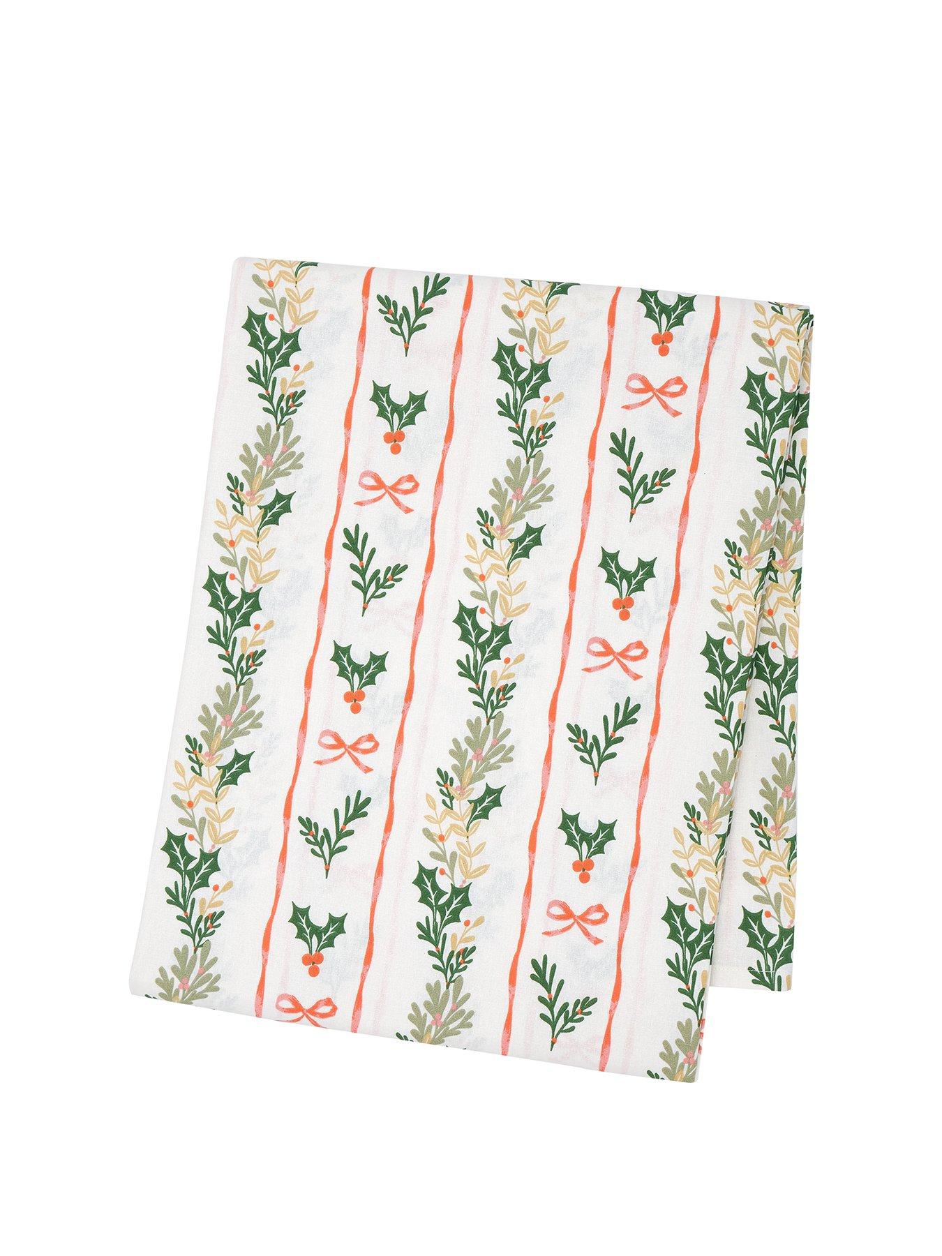 Image 2 of 3 of Catherine Lansfield 100% Cotton Christmas Holly Stripe Table Cloth