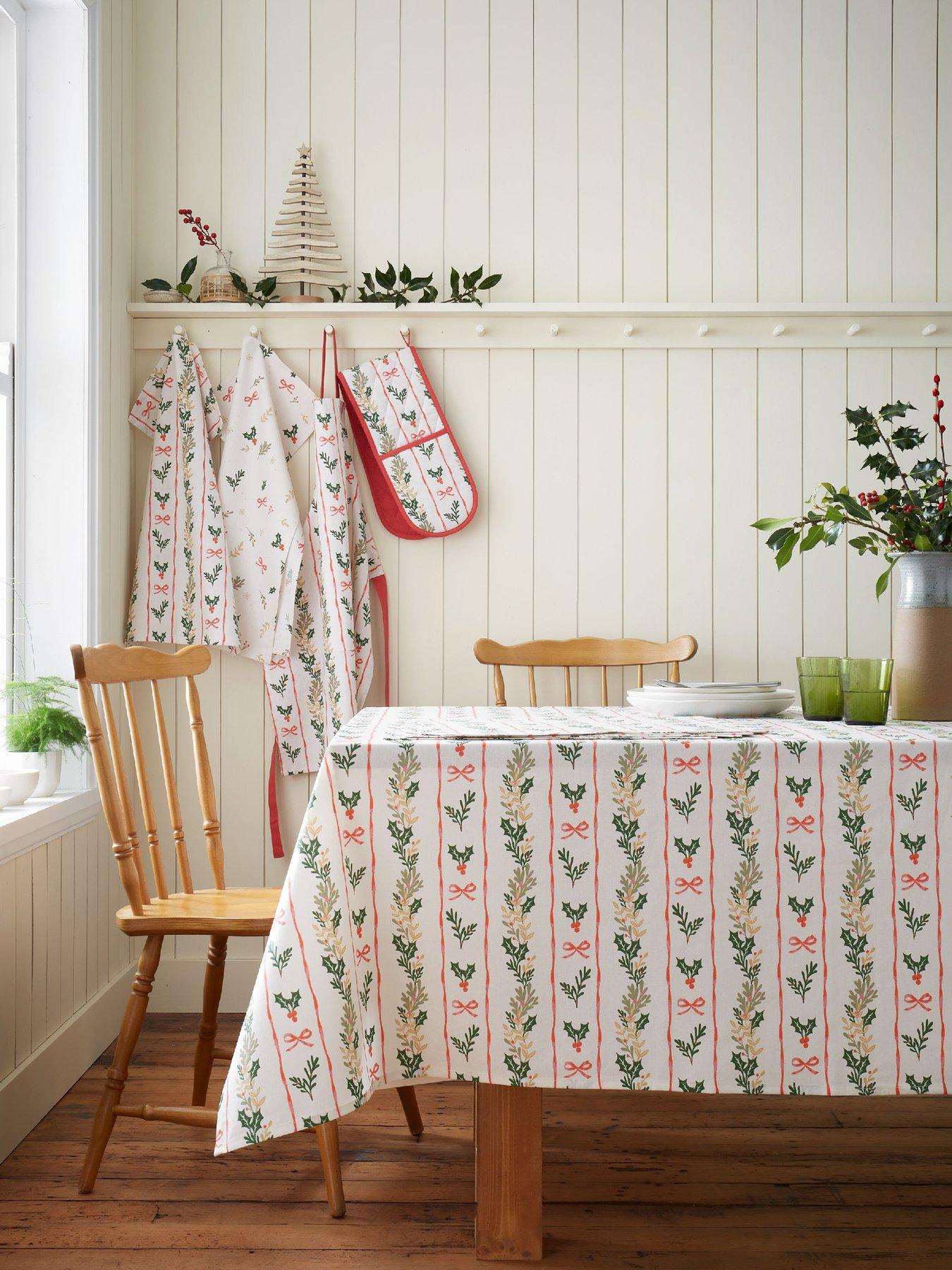 Image 3 of 3 of Catherine Lansfield 100% Cotton Christmas Holly Stripe Table Cloth