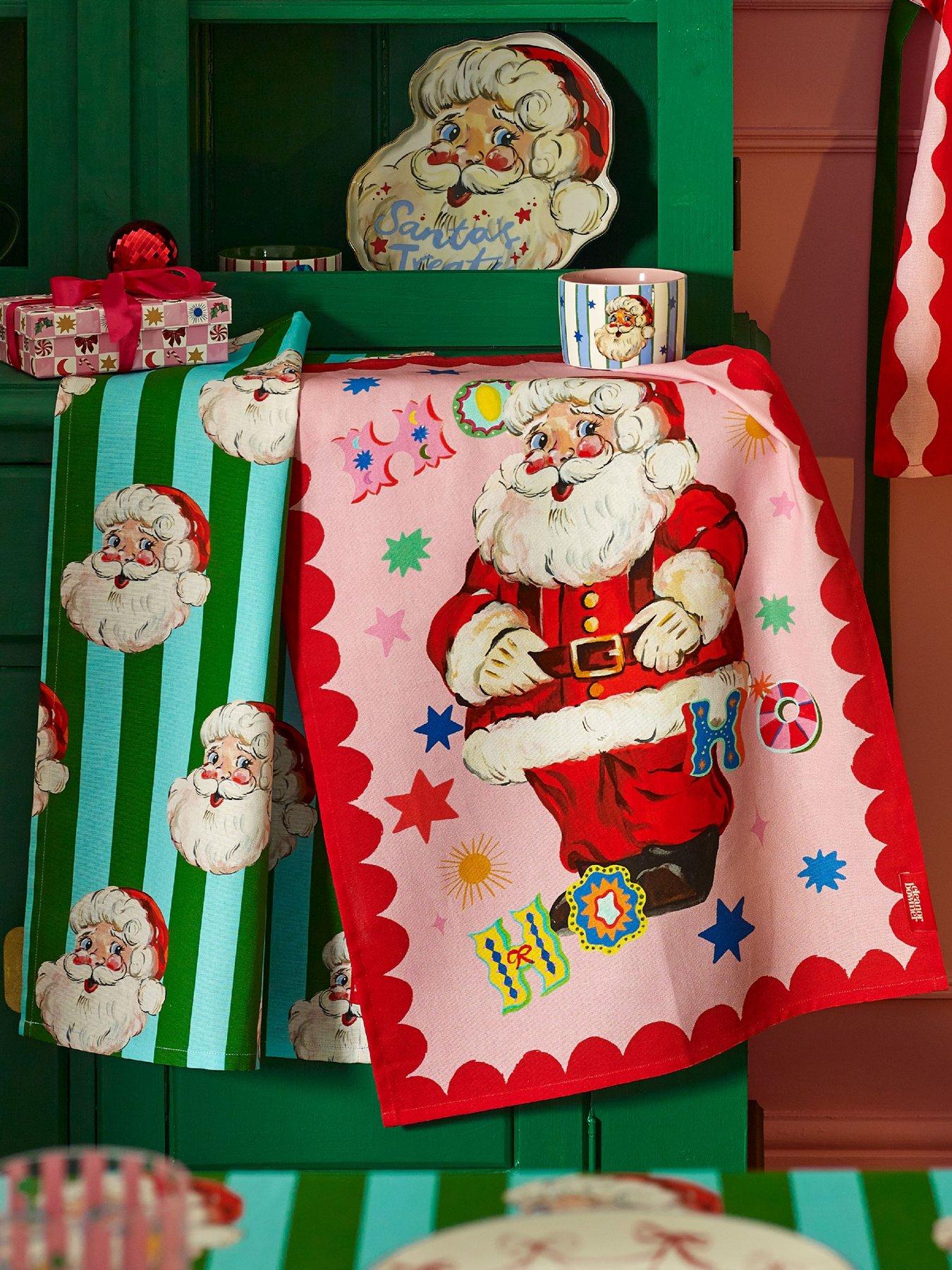 Image 3 of 3 of Eleanor Bowmer 100% Cotton Jolly Santa Tea Towels 2 Pack
